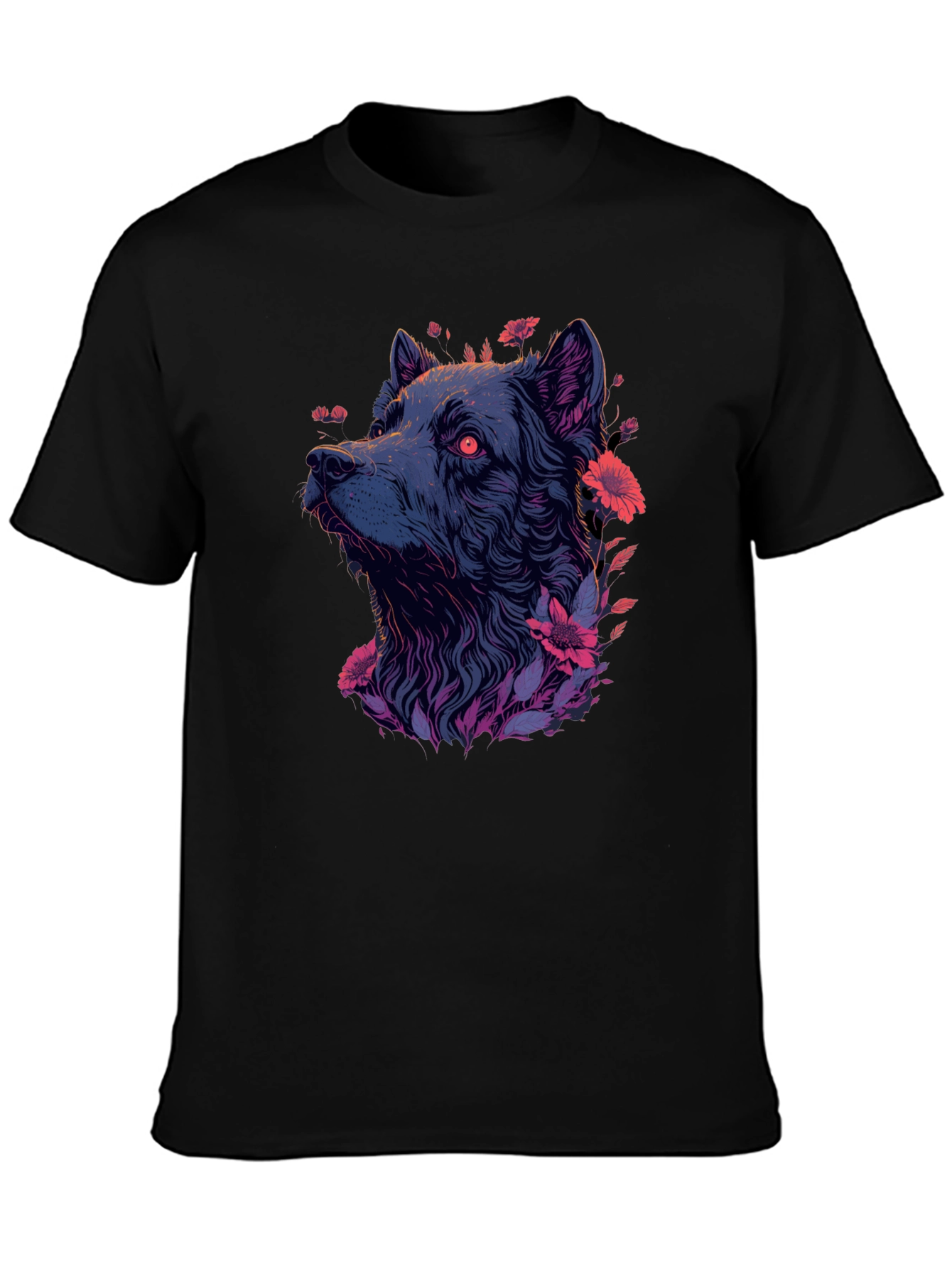 Floral Wolf Graphic Tee - Mens Black T-Shirt
