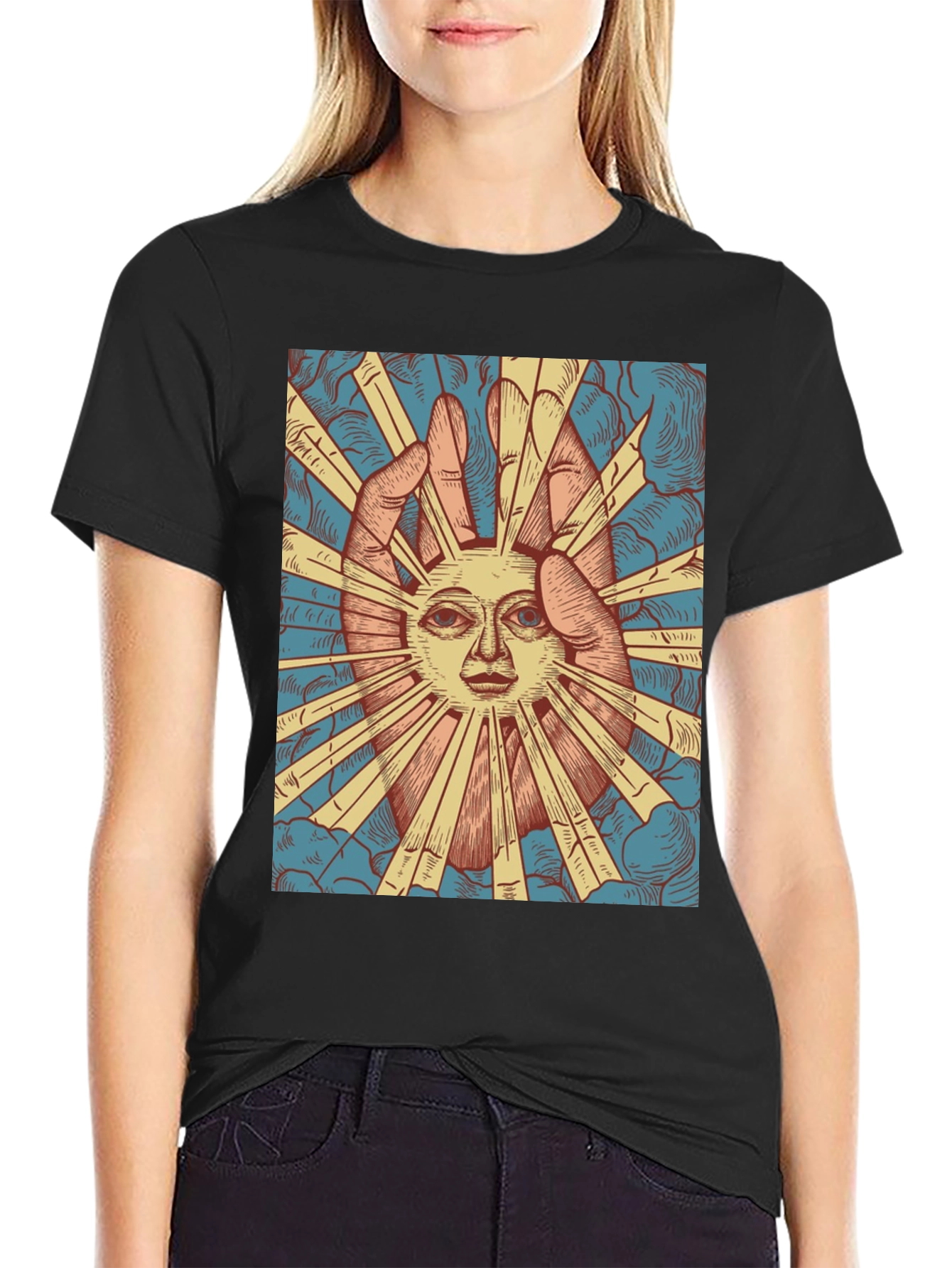 Mystic Sun Graphic Tee - Unique Hand Drawn Design