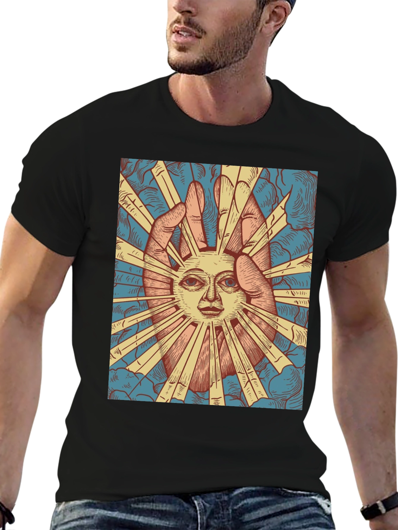 Mystic Sun Graphic Tee - Unique Hand Drawn Design