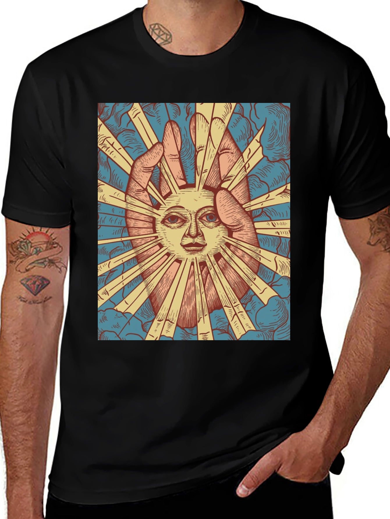 Mystic Sun Graphic Tee - Unique Hand Drawn Design