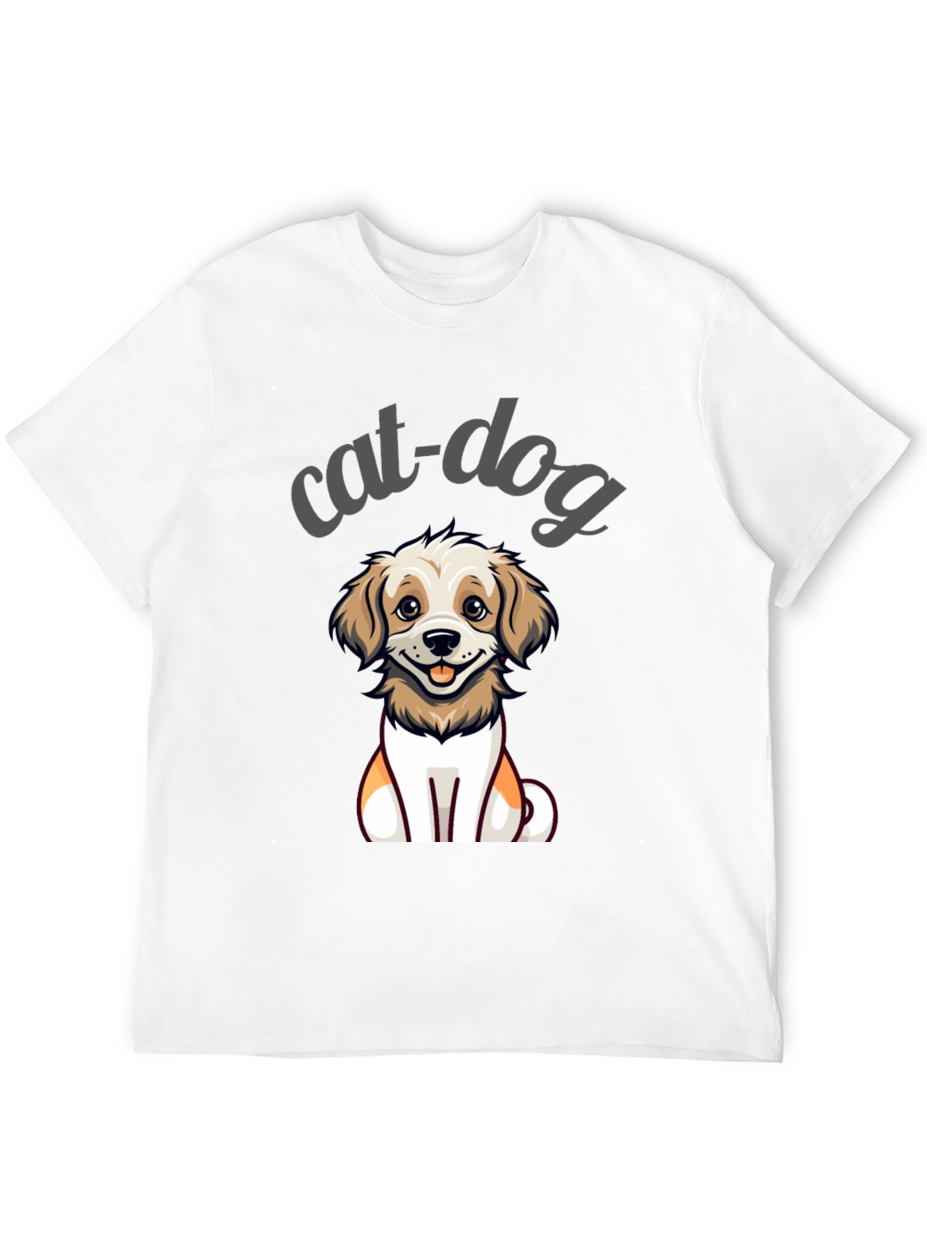 Cute Cat-Dog Cartoon Graphic Tee - Unisex Black T-Shirt