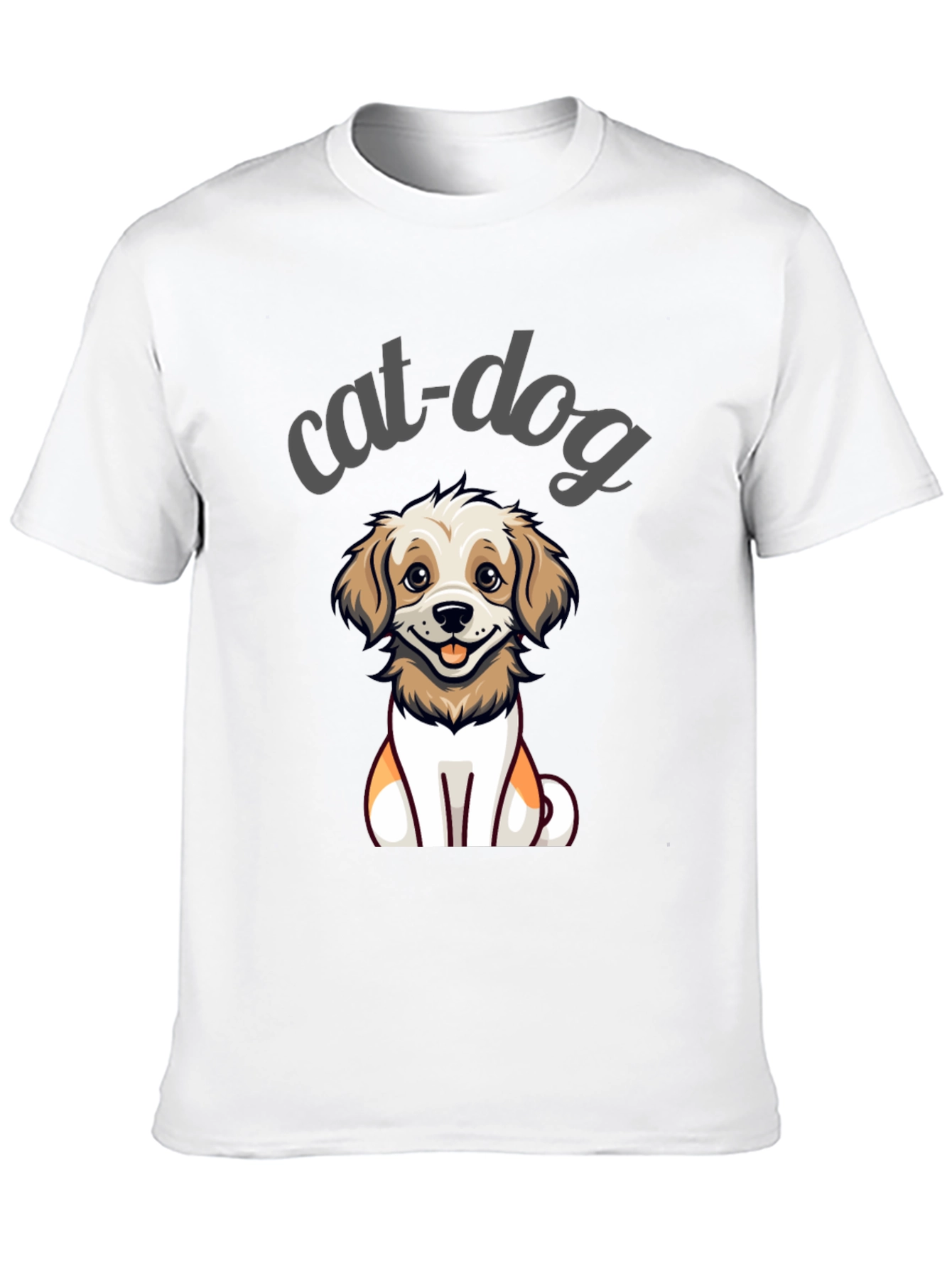 Cute Cat-Dog Cartoon Graphic Tee - Unisex Black T-Shirt