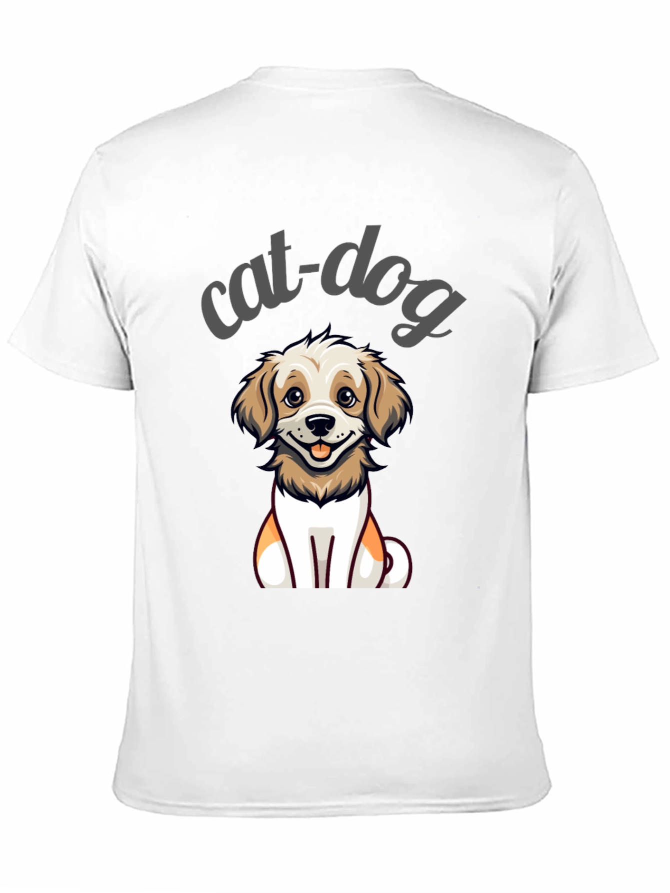 Cute Cat-Dog Cartoon Graphic Tee - Unisex Black T-Shirt