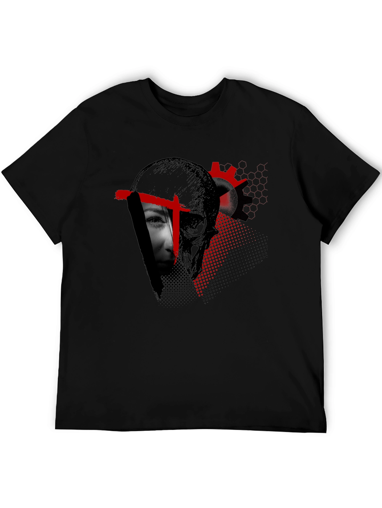 Edgy Skull & Face Graphic Print Black T-Shirt