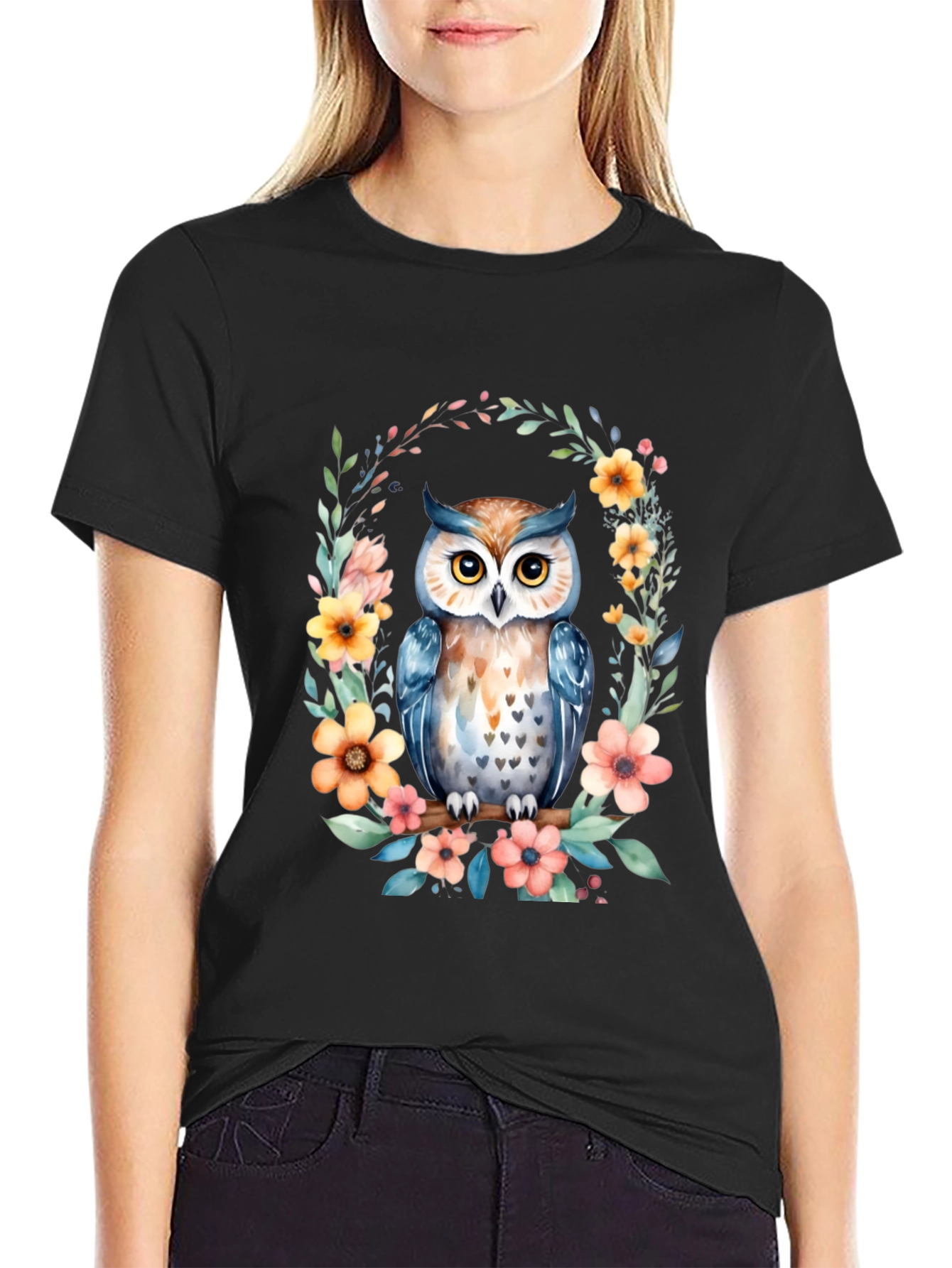 Floral Owl Graphic Tee - Nature Lovers T-Shirt