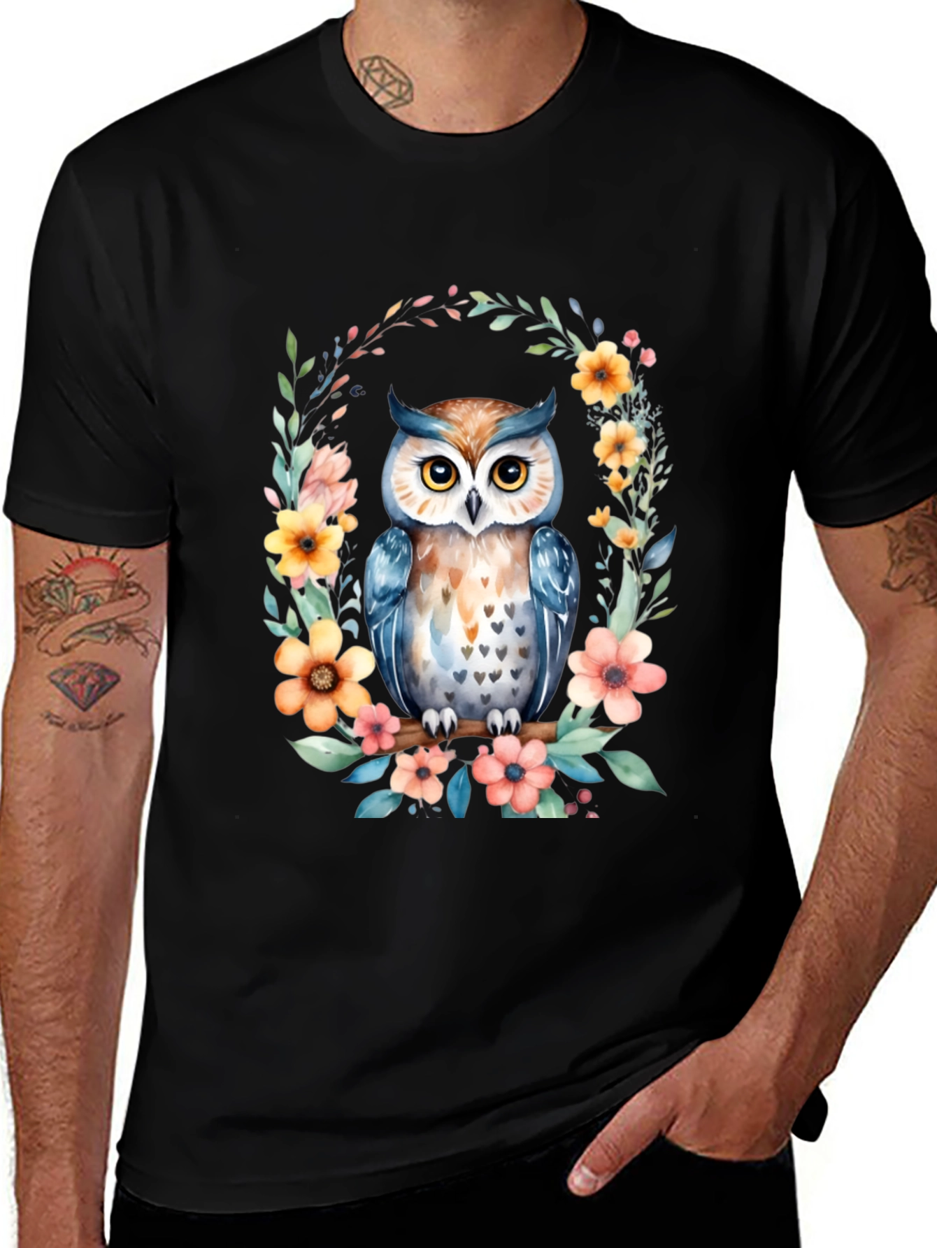 Floral Owl Graphic Tee - Nature Lovers T-Shirt