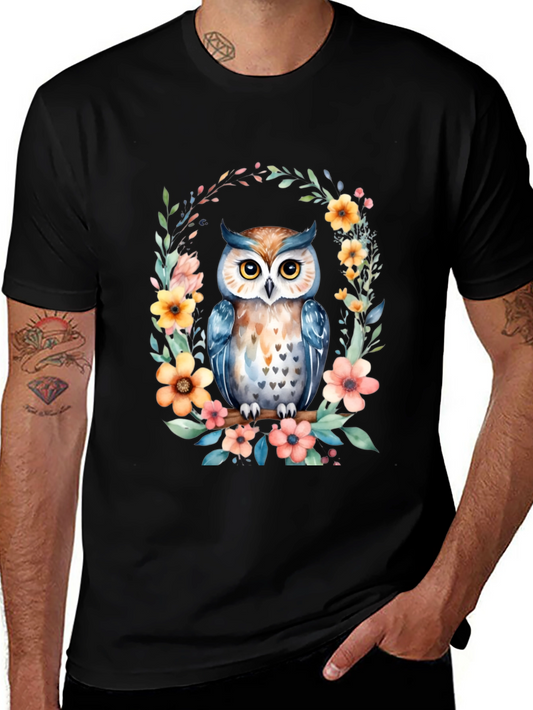 Floral Owl Graphic Tee - Nature Lovers T-Shirt