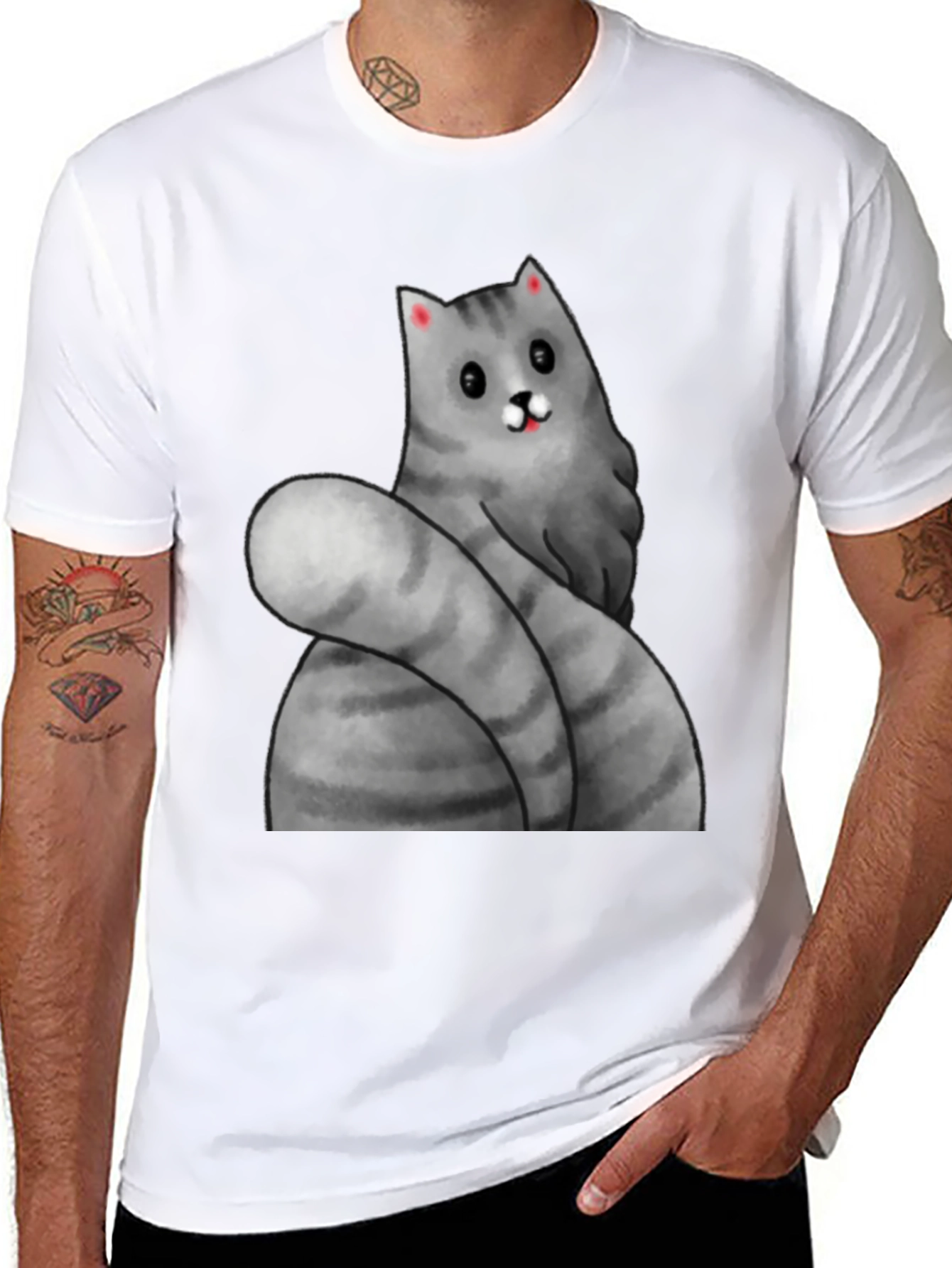 Funny Cat Graphic Tee - Black Cotton T-Shirt