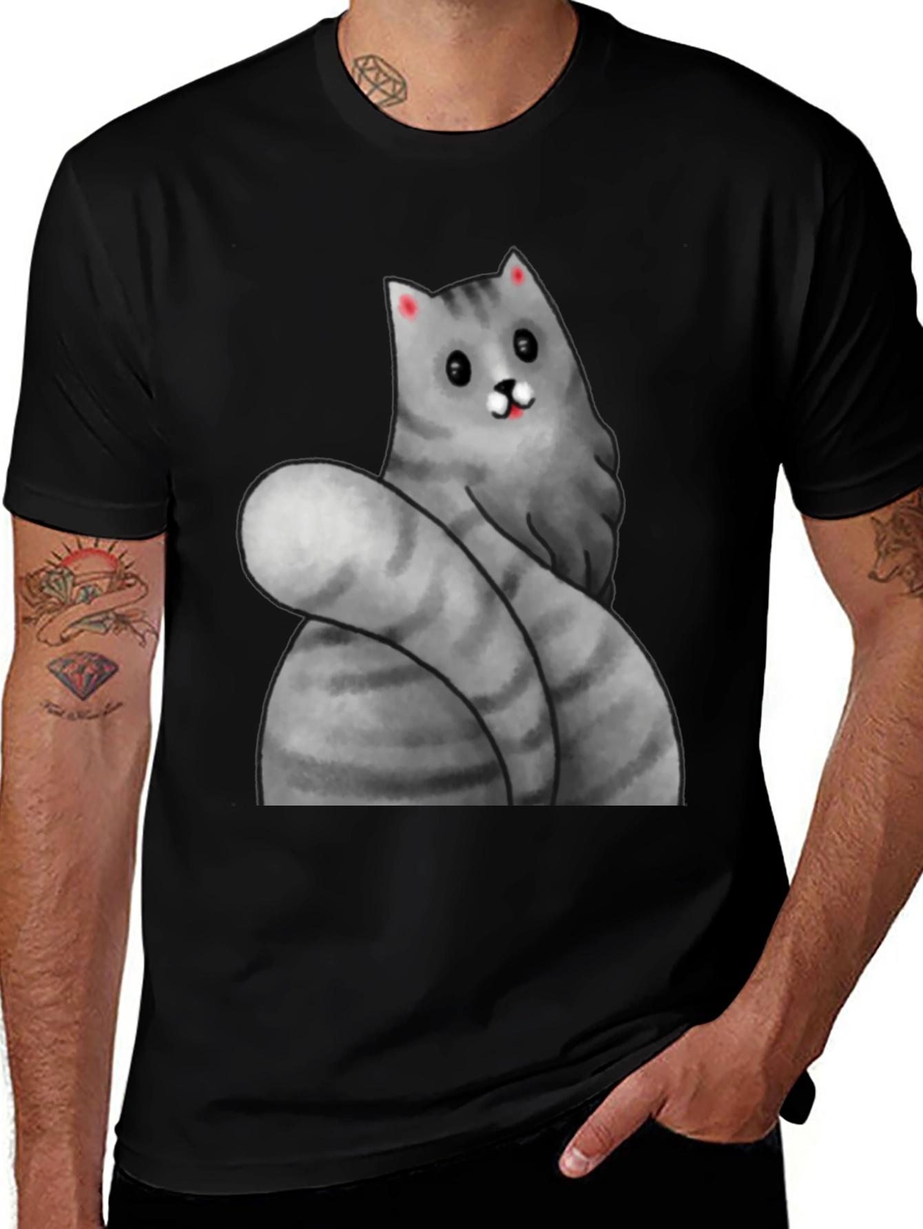 Funny Cat Graphic Tee - Black Cotton T-Shirt