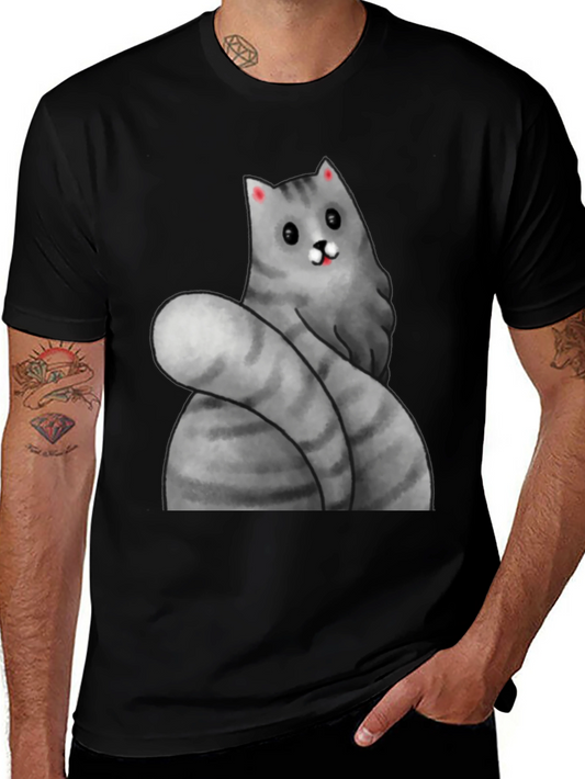 Funny Cat Graphic Tee - Black Cotton T-Shirt