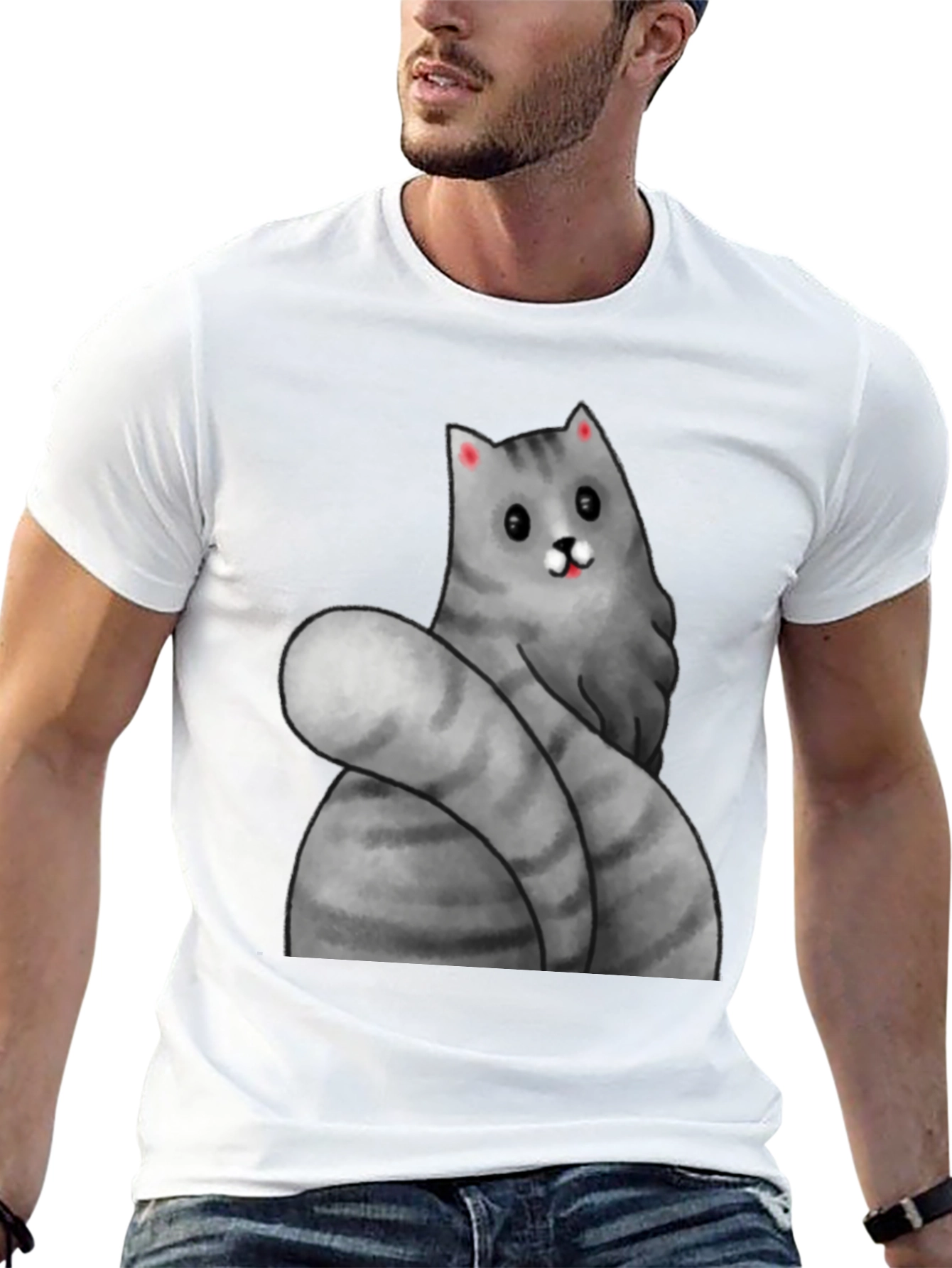 Funny Cat Graphic Tee - Black Cotton T-Shirt