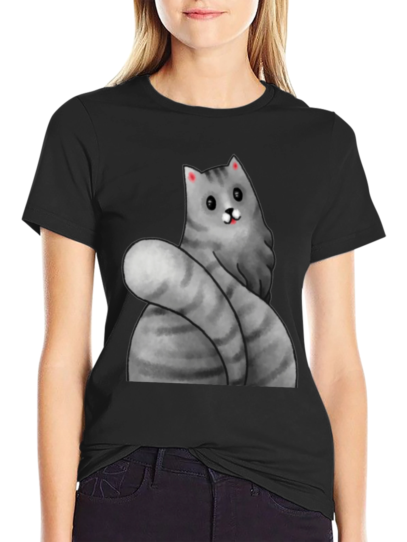 Funny Cat Graphic Tee - Black Cotton T-Shirt