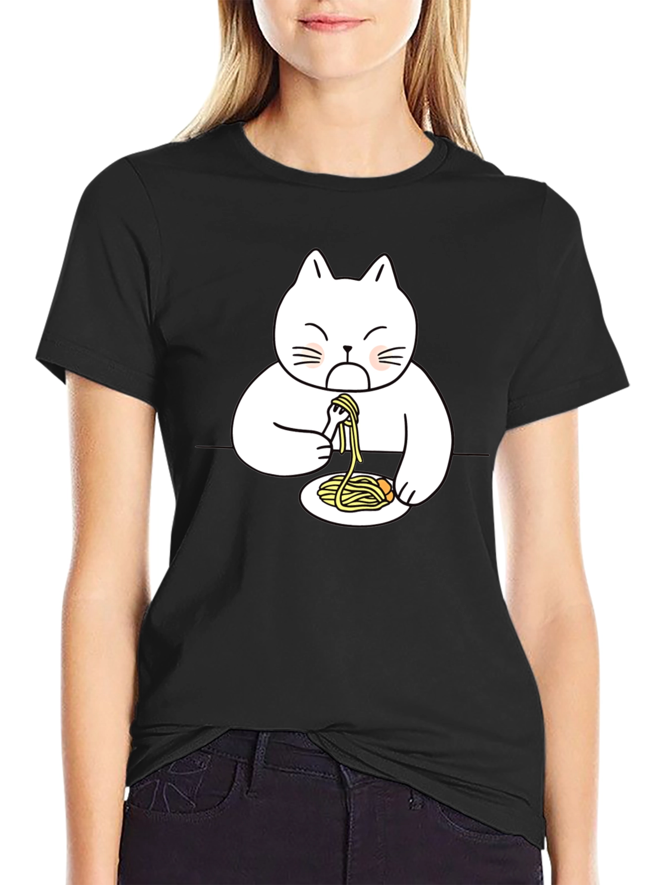 Cat Eating Spaghetti Graphic T-Shirt