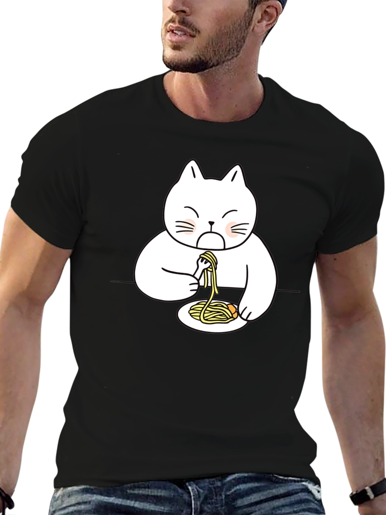 Cat Eating Spaghetti Graphic T-Shirt
