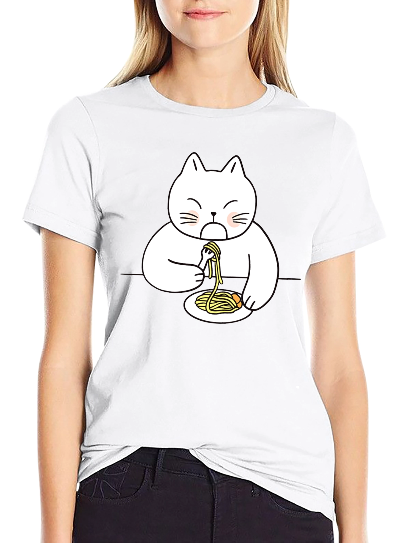 Cat Eating Spaghetti Graphic T-Shirt
