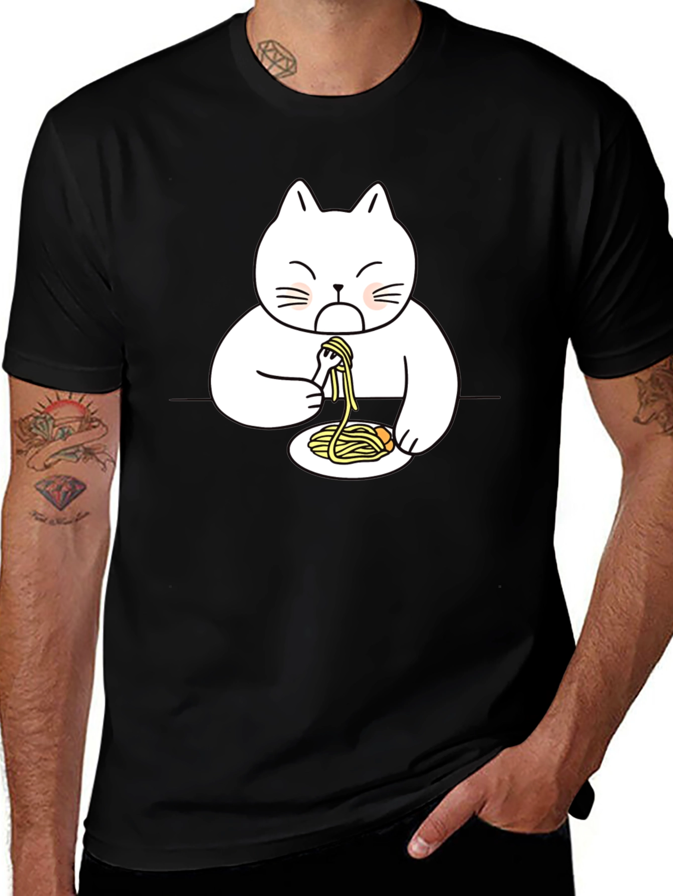 Cat Eating Spaghetti Graphic T-Shirt