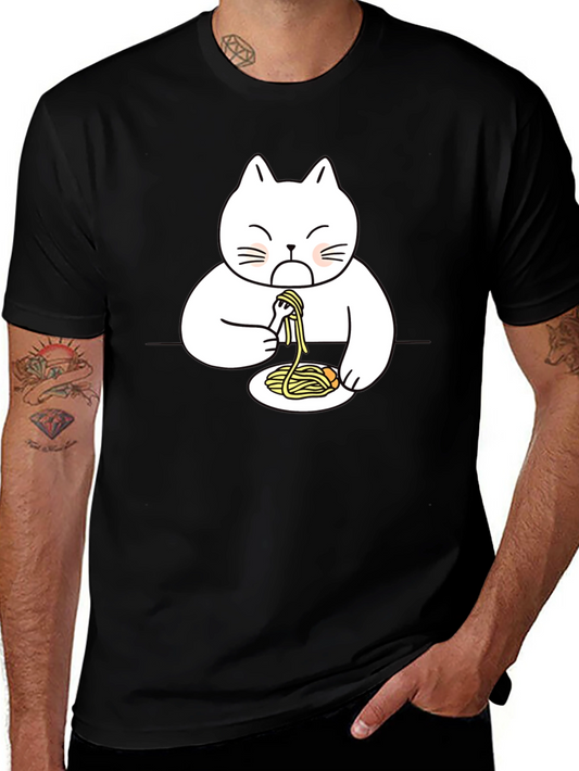 Cat Eating Spaghetti Graphic T-Shirt