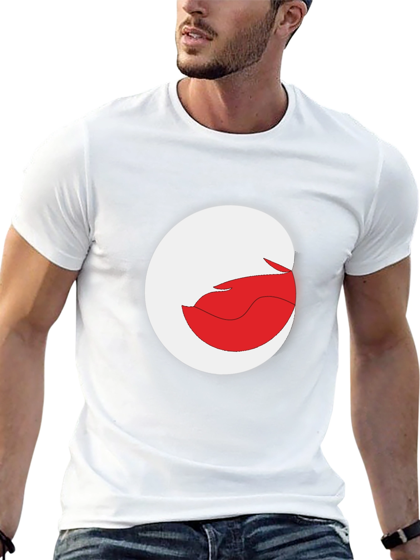 Abstract Red and White Graphic Print Black T-Shirt