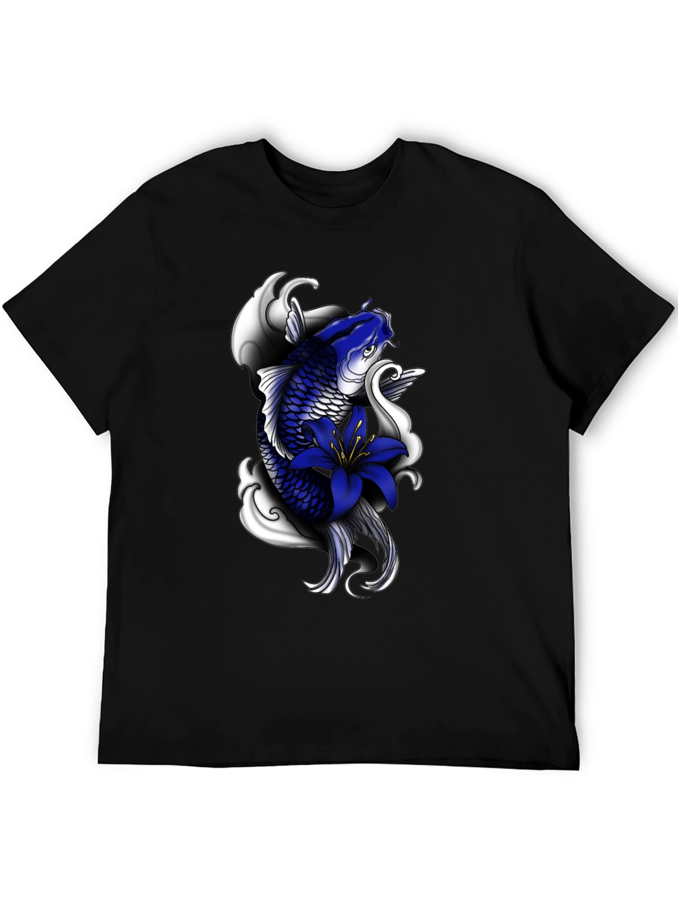 Koi Fish Graphic Print Black T-Shirt