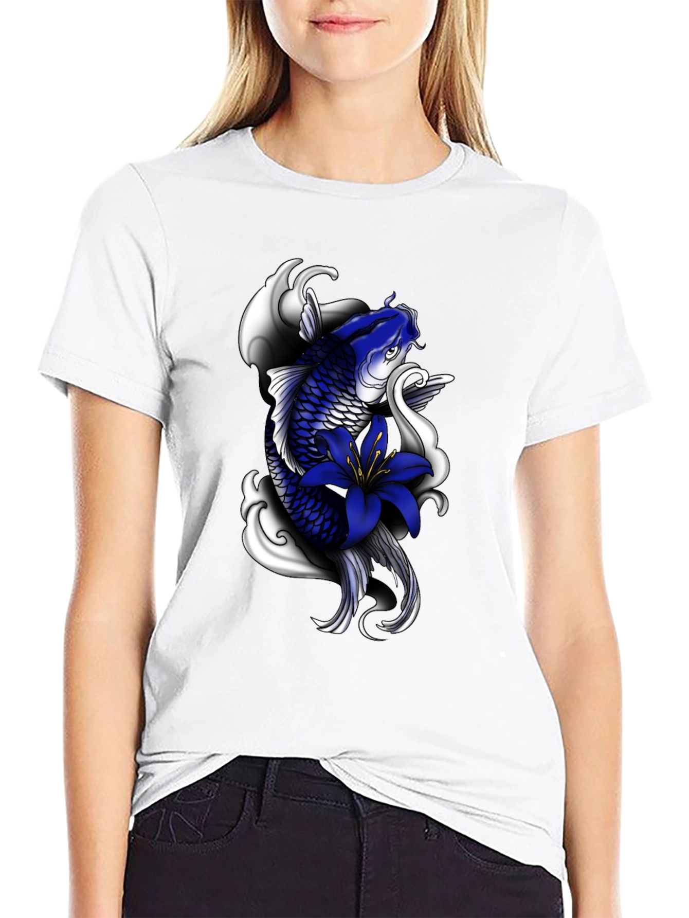 Koi Fish Graphic Print Black T-Shirt