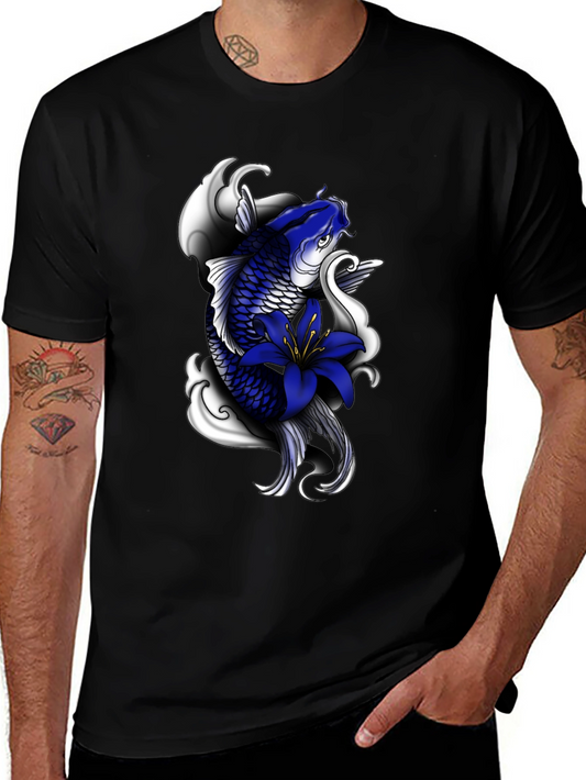 Koi Fish Graphic Print Black T-Shirt