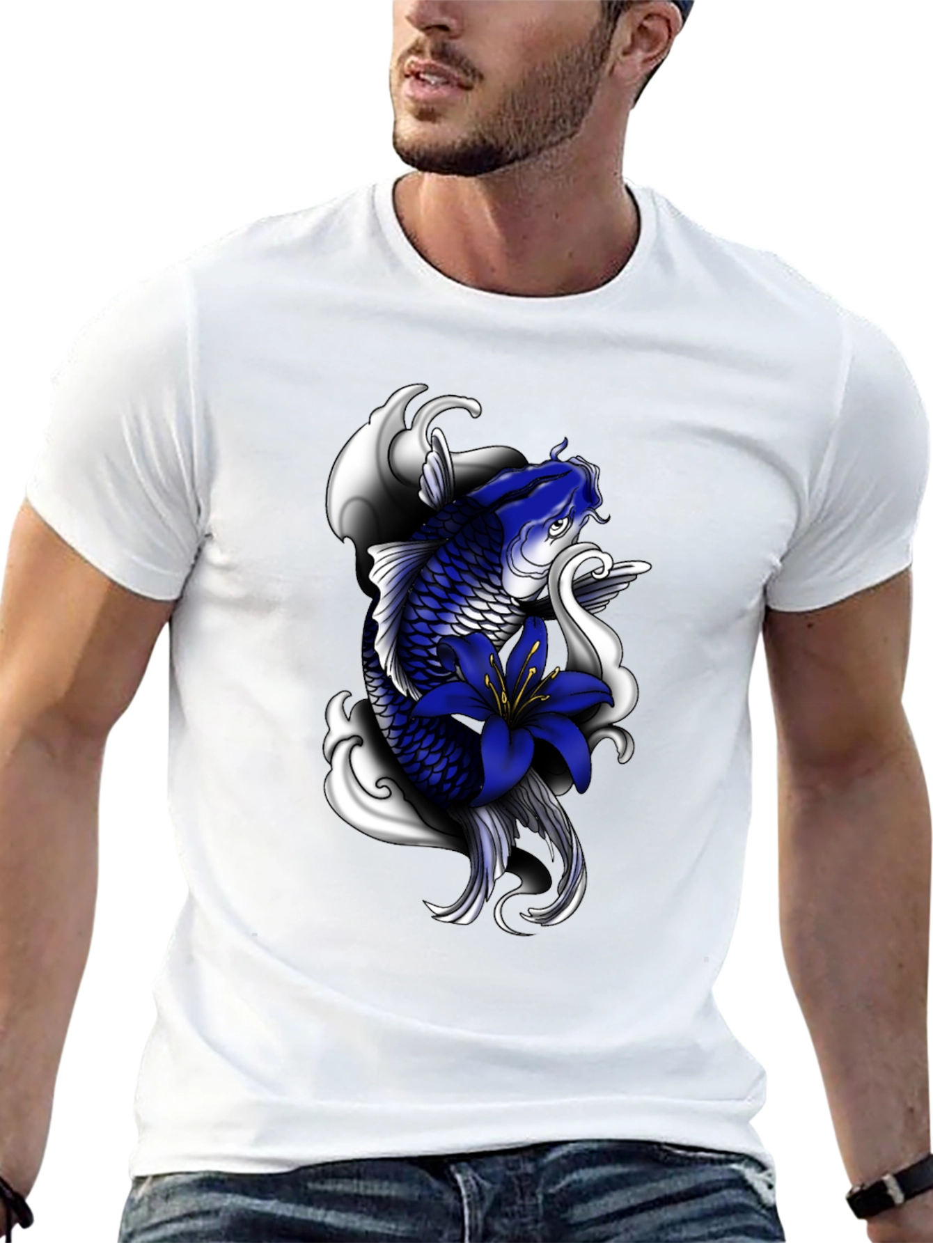 Koi Fish Graphic Print Black T-Shirt
