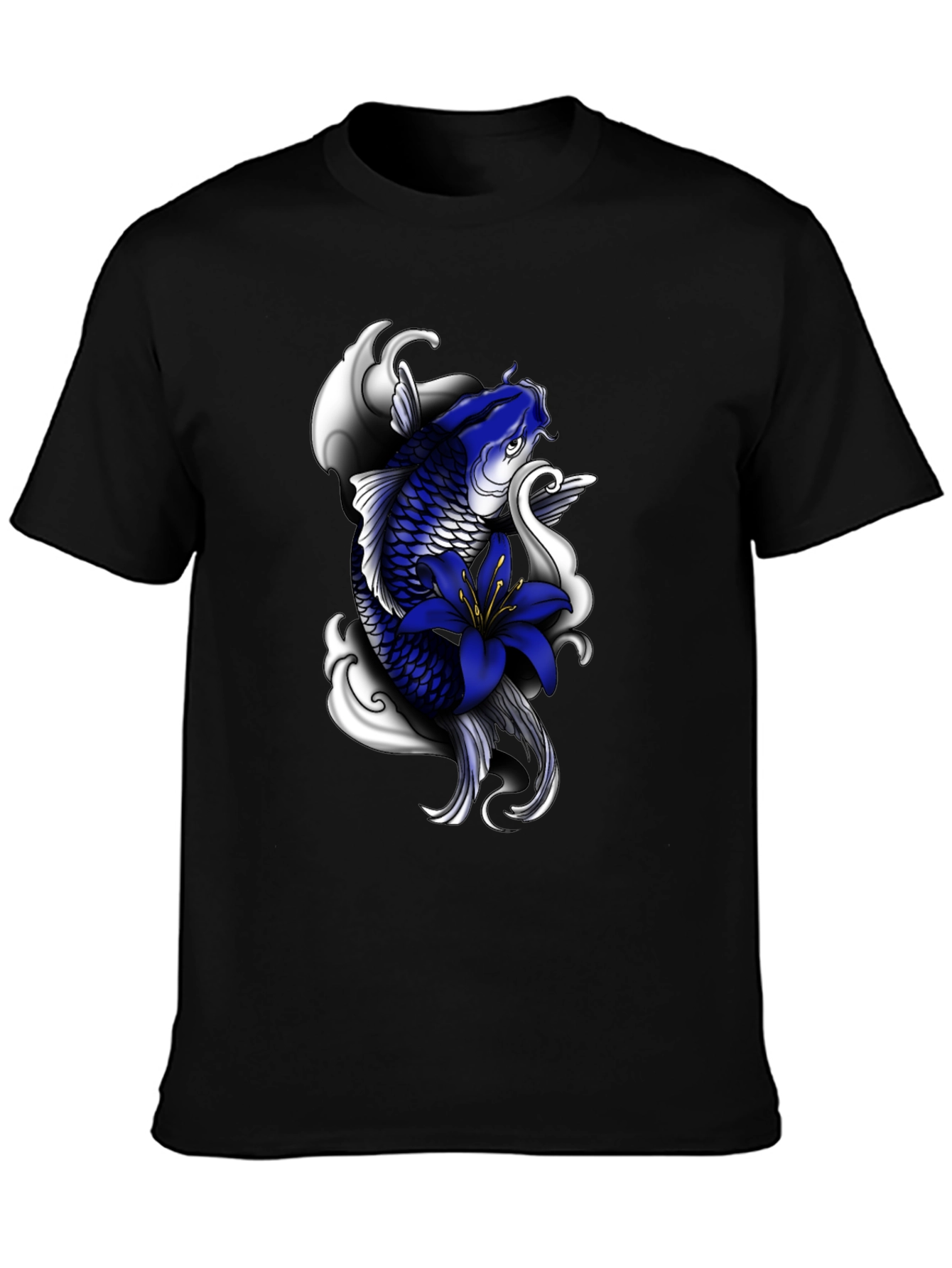 Koi Fish Graphic Print Black T-Shirt