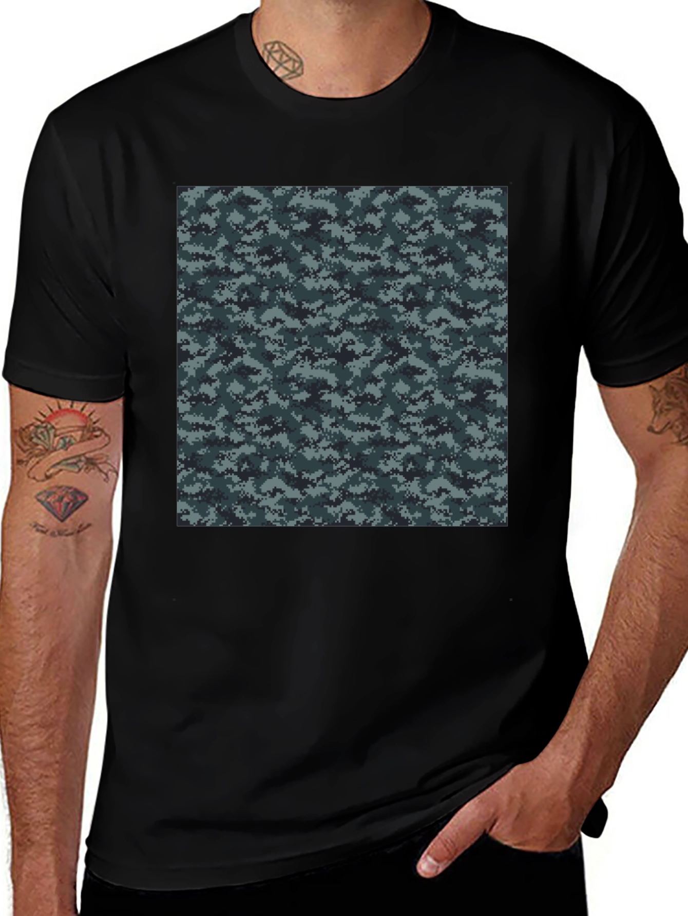 Camouflage Pattern Black T-Shirt