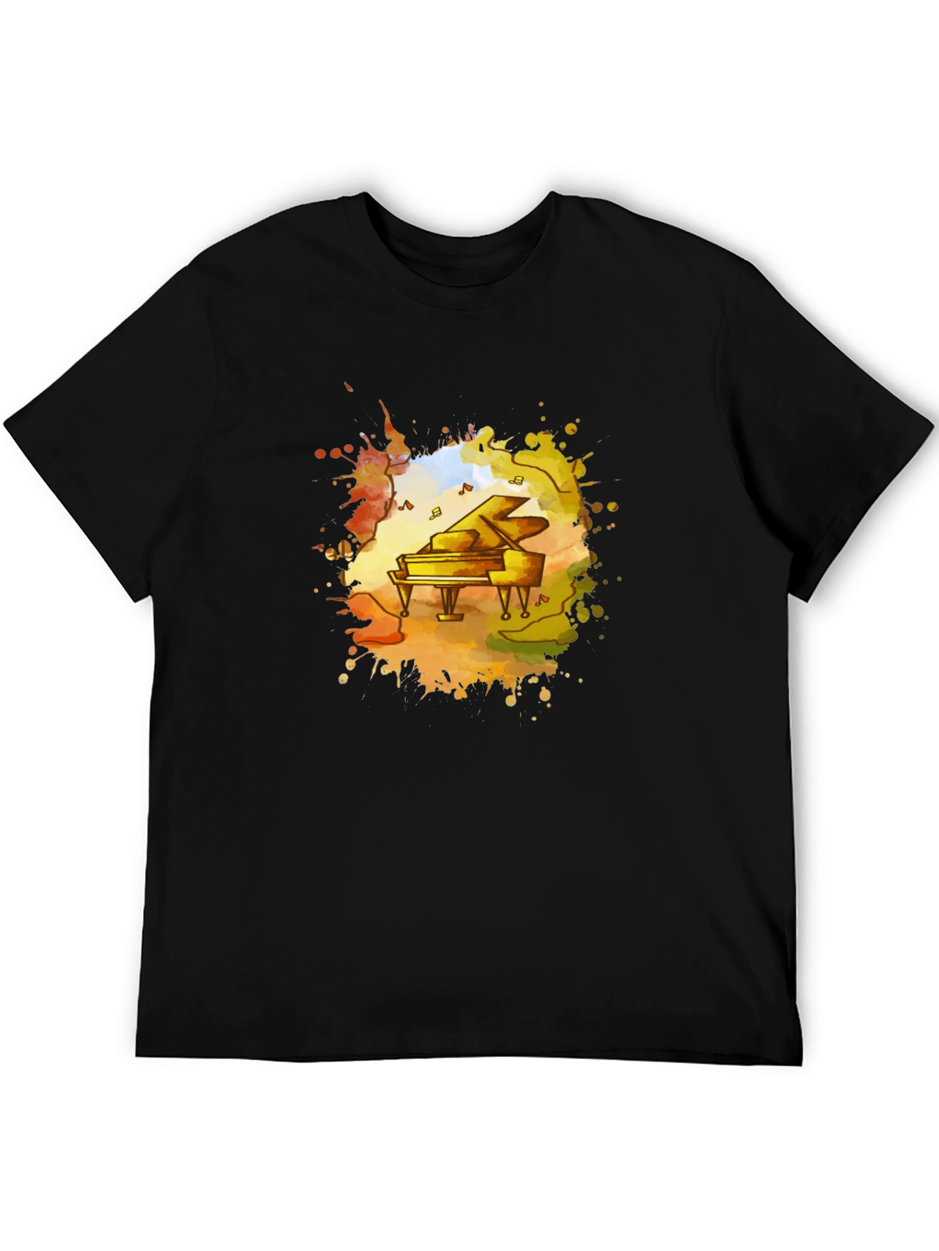 Piano Watercolor Black T-Shirt