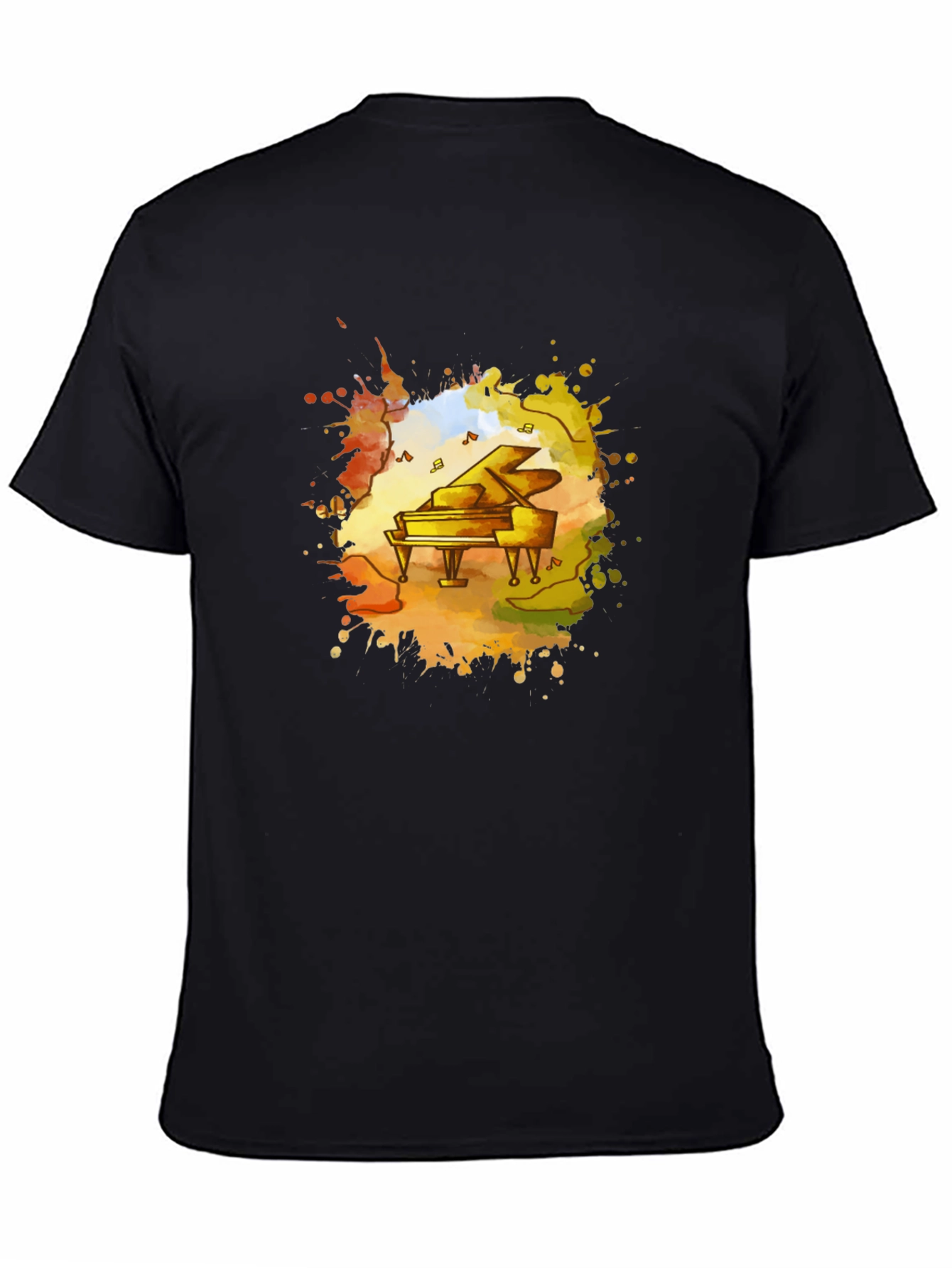Piano Watercolor Black T-Shirt