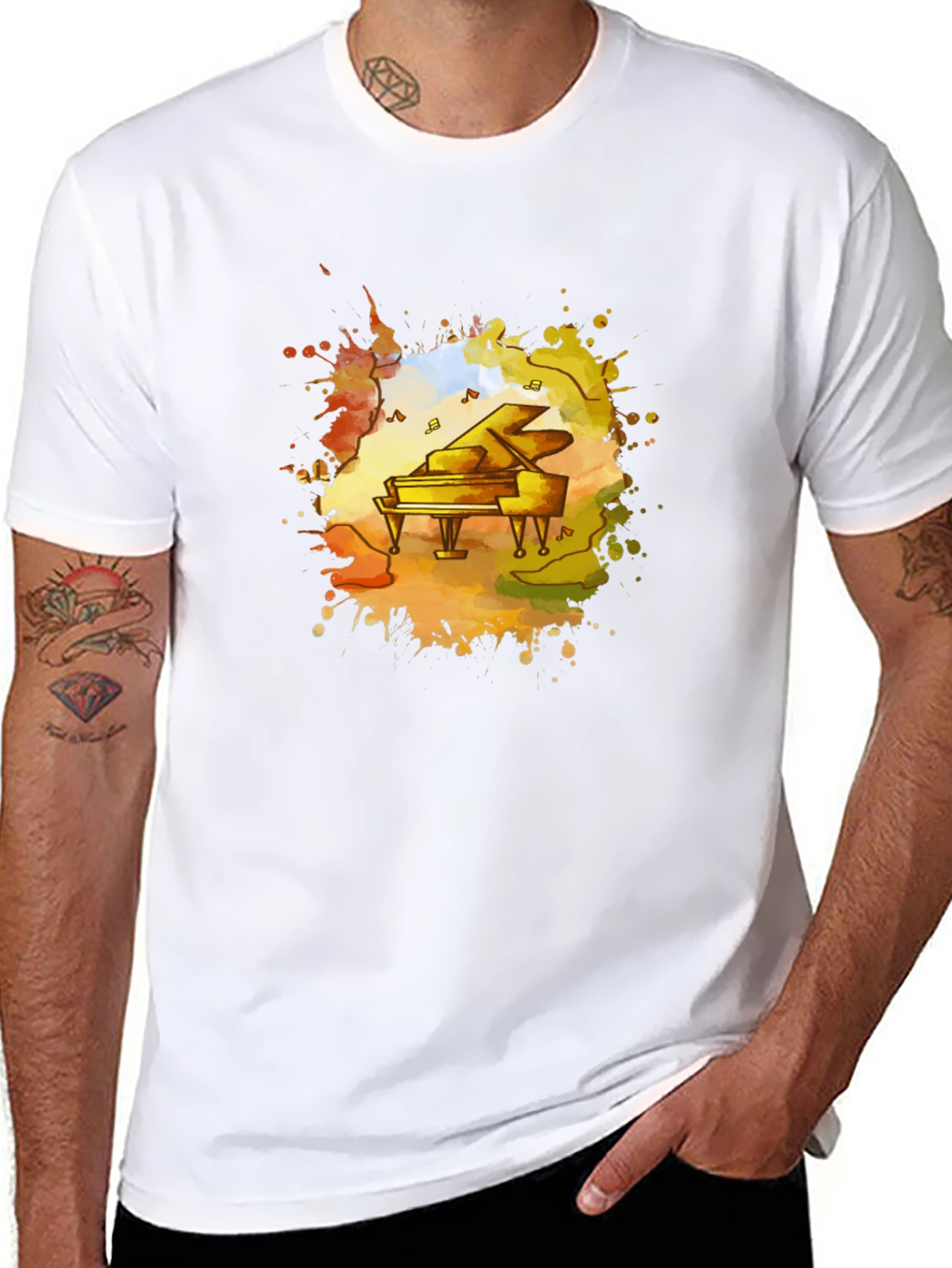 Piano Watercolor Black T-Shirt