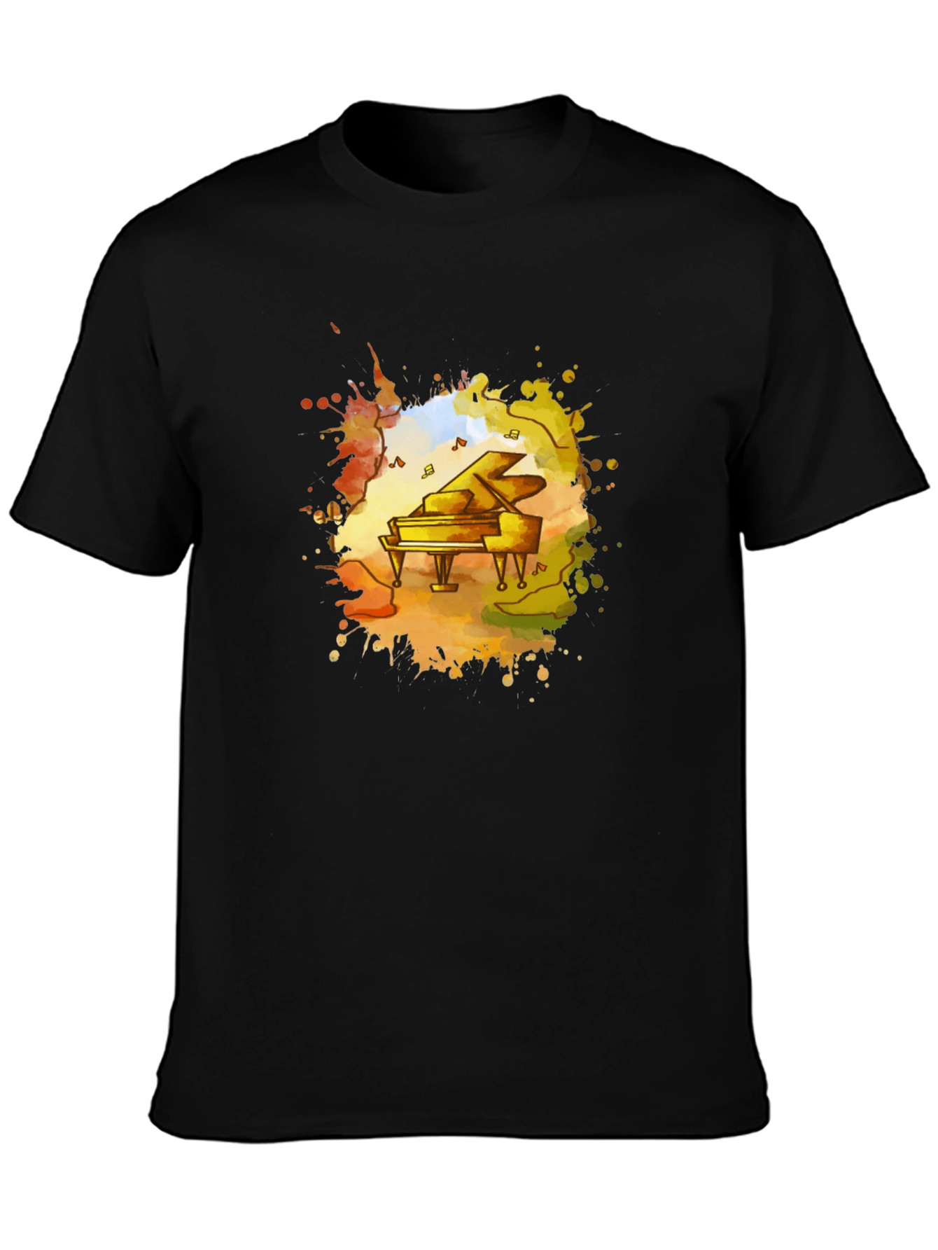 Piano Watercolor Black T-Shirt