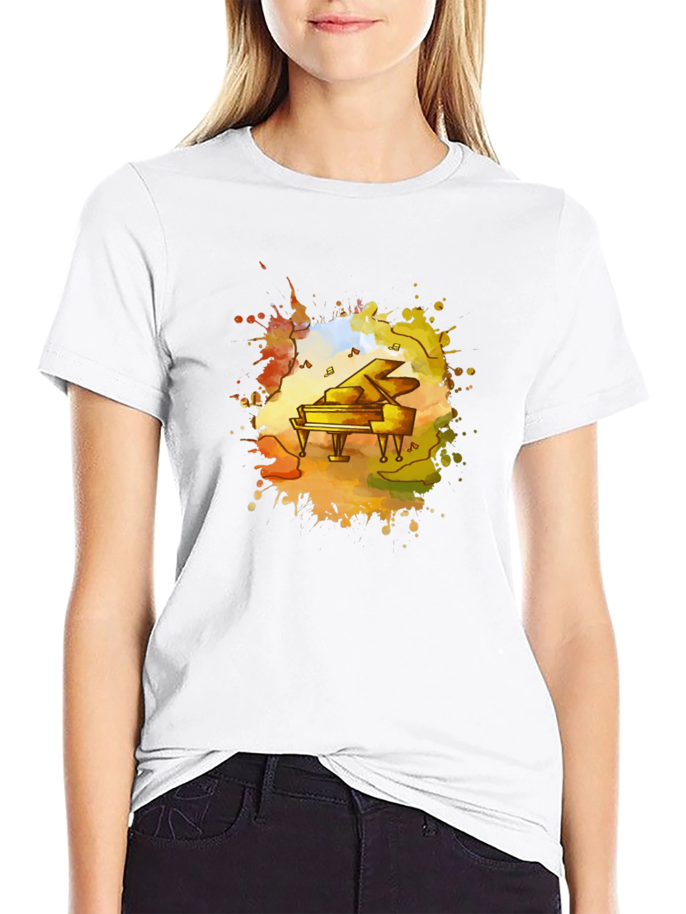 Piano Watercolor Black T-Shirt