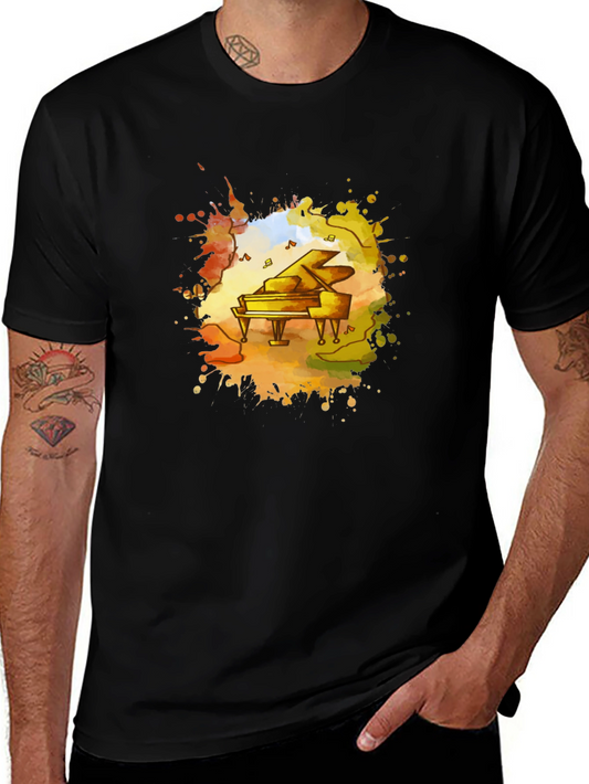 Piano Watercolor Black T-Shirt