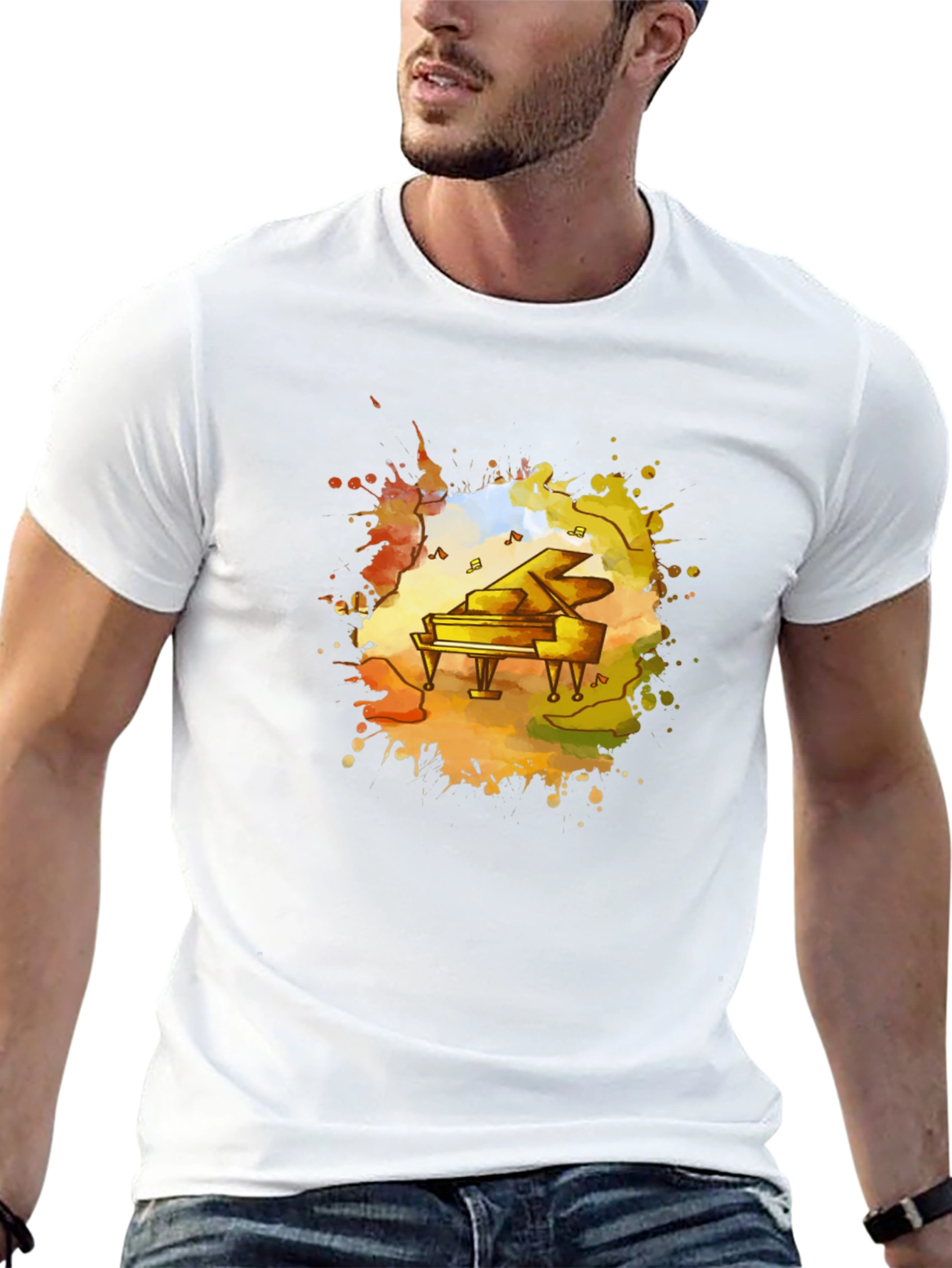 Piano Watercolor Black T-Shirt