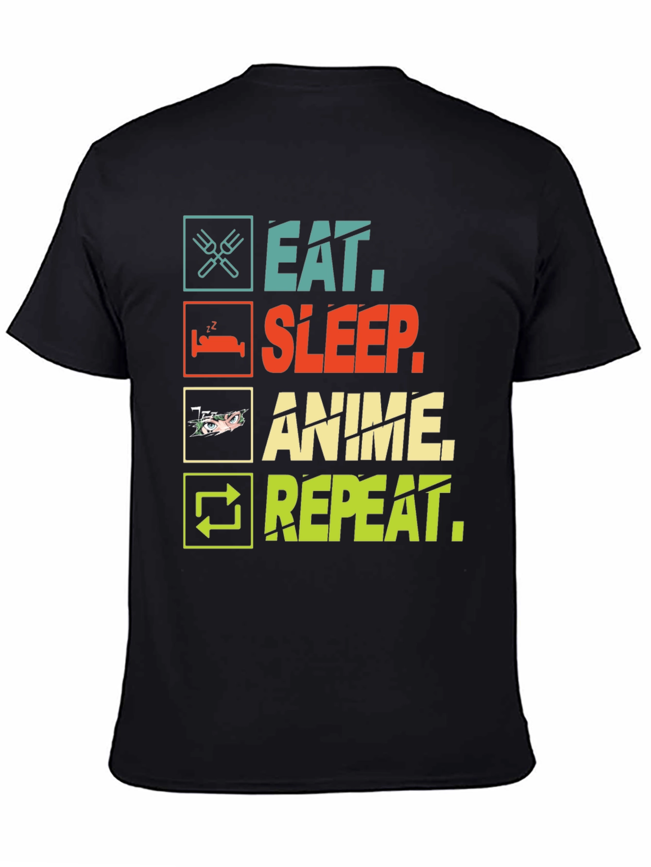 Eat Sleep Anime Repeat Black T-Shirt