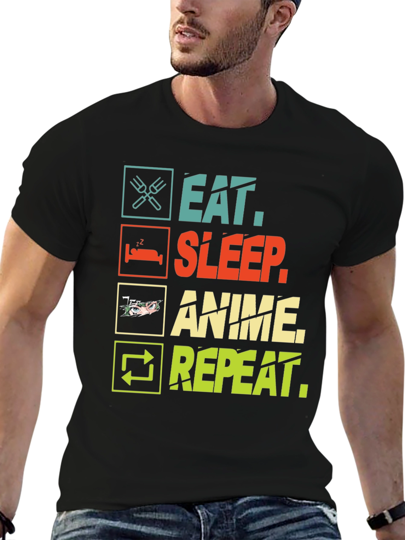 Eat Sleep Anime Repeat Black T-Shirt