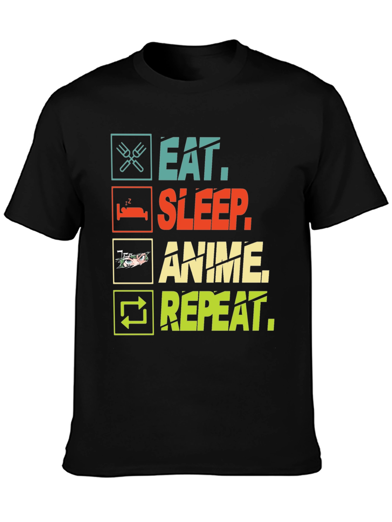 Eat Sleep Anime Repeat Black T-Shirt