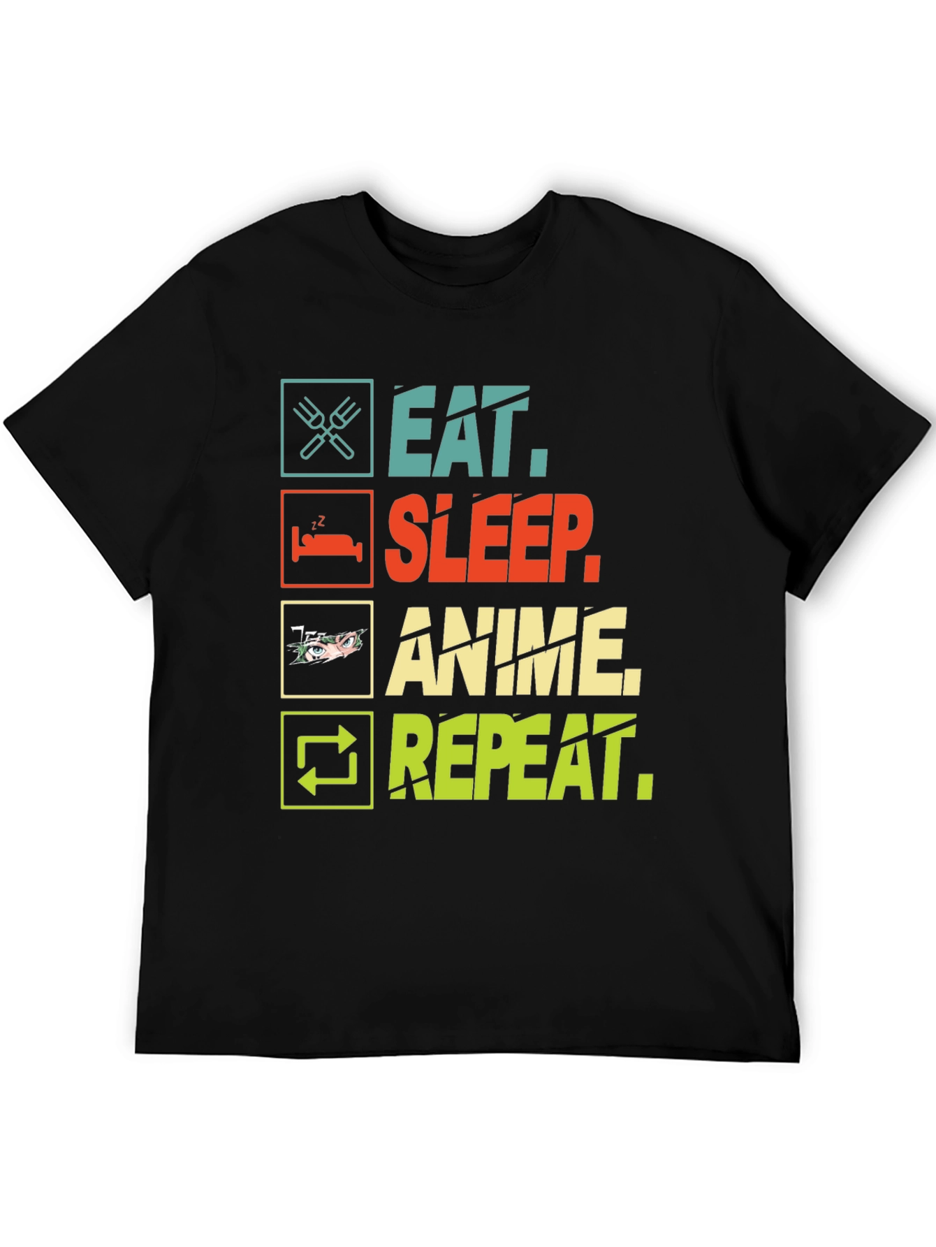 Eat Sleep Anime Repeat Black T-Shirt