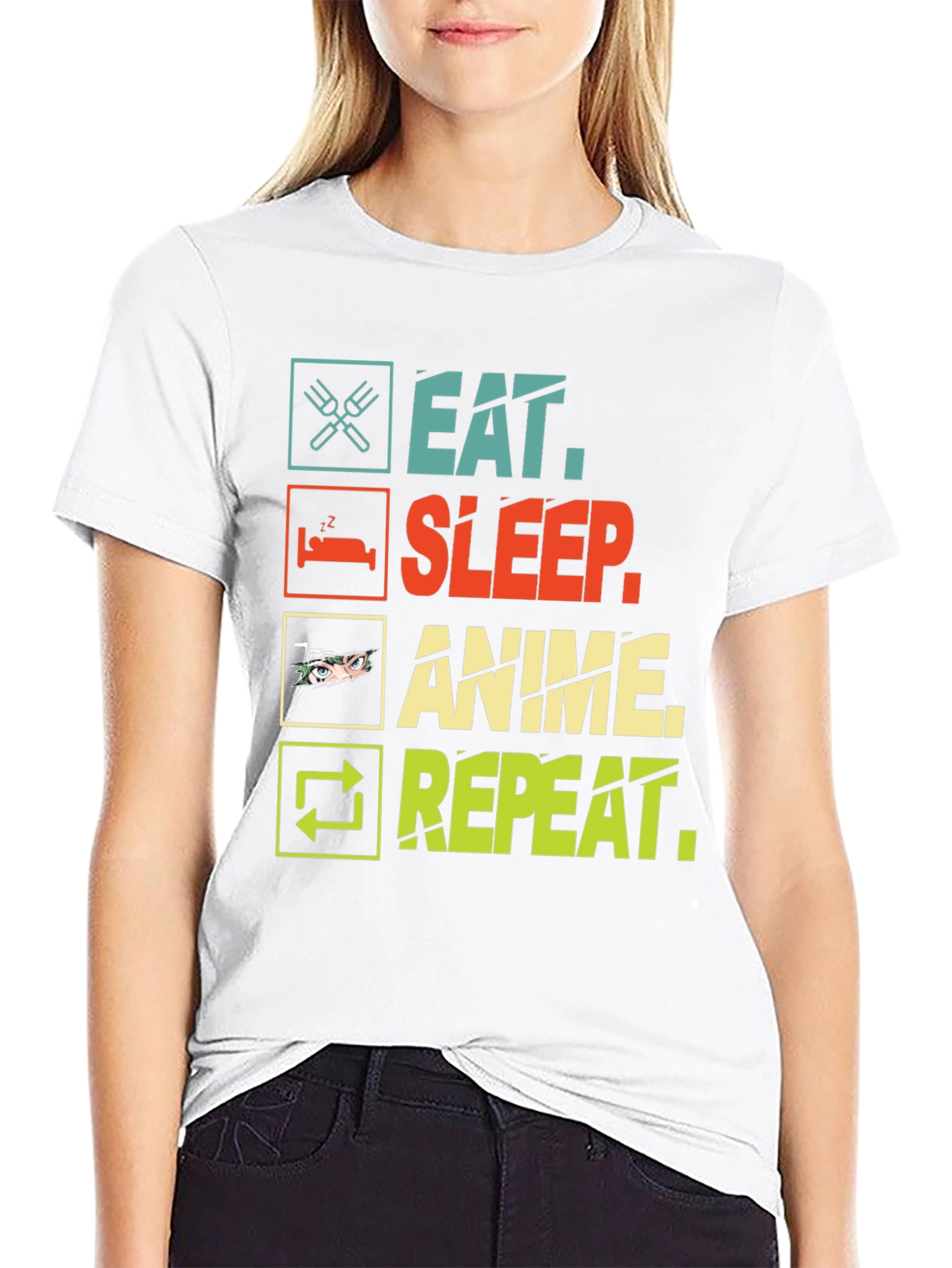 Eat Sleep Anime Repeat Black T-Shirt