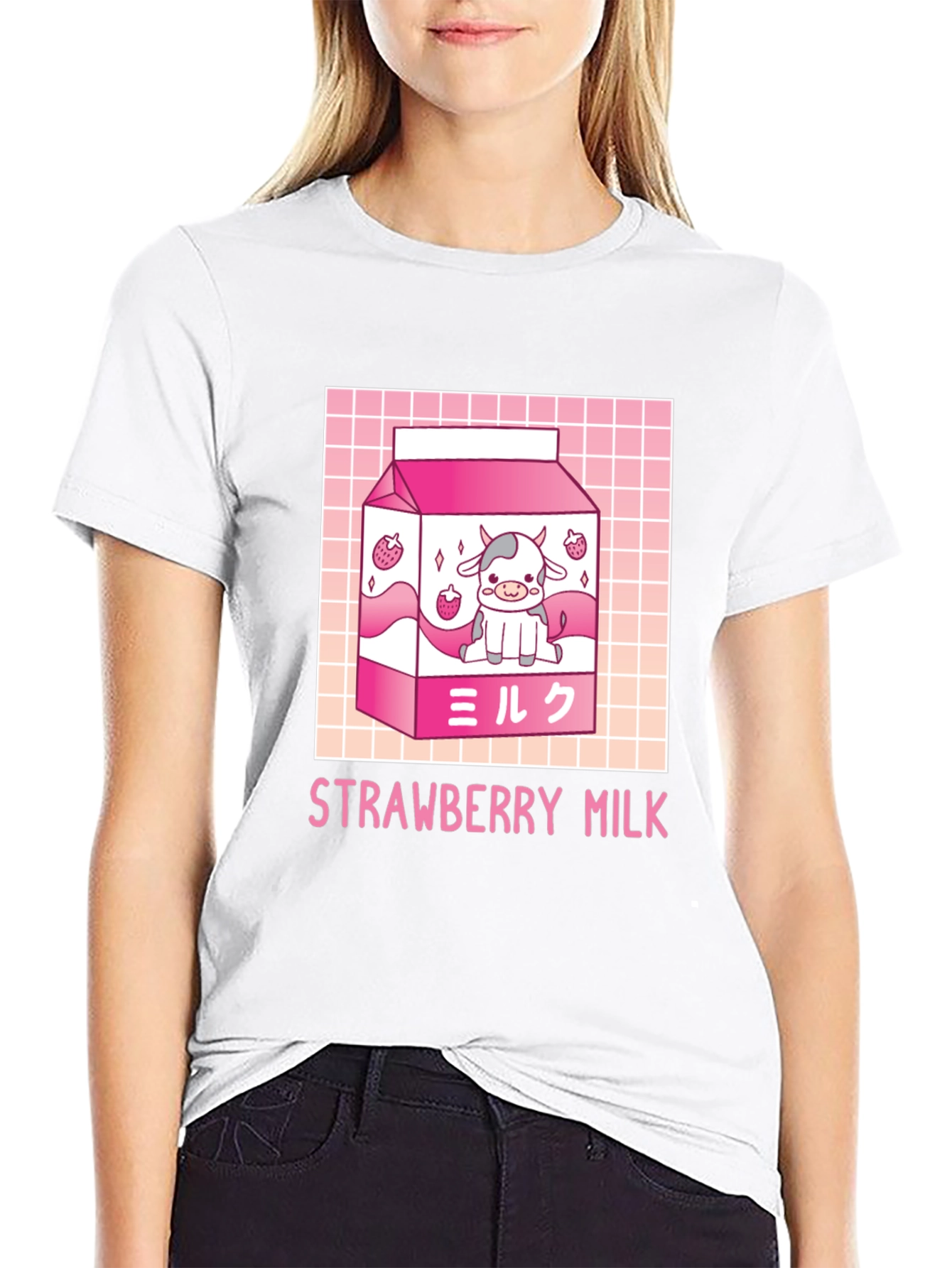 Kawaii Strawberry Milk Cow Graphic Tee