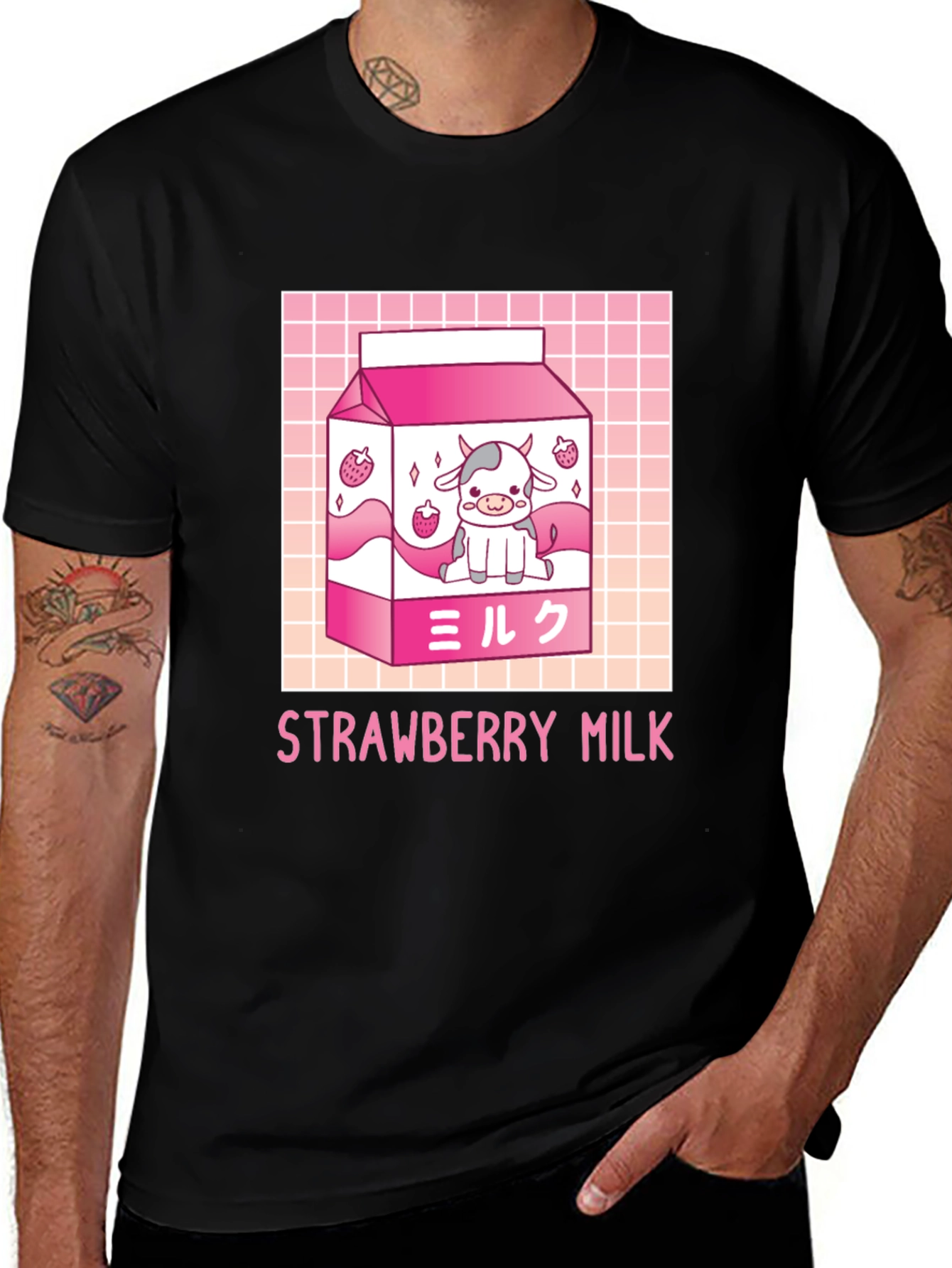 Kawaii Strawberry Milk Cow Graphic Tee