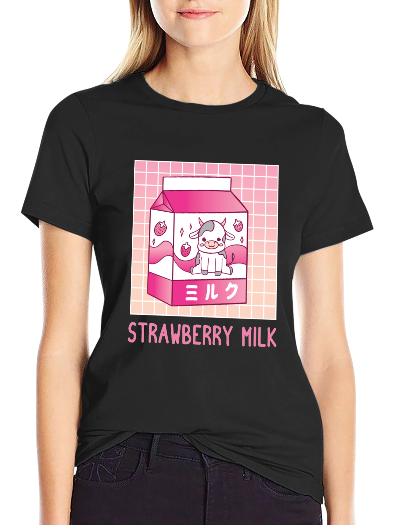 Kawaii Strawberry Milk Cow Graphic Tee
