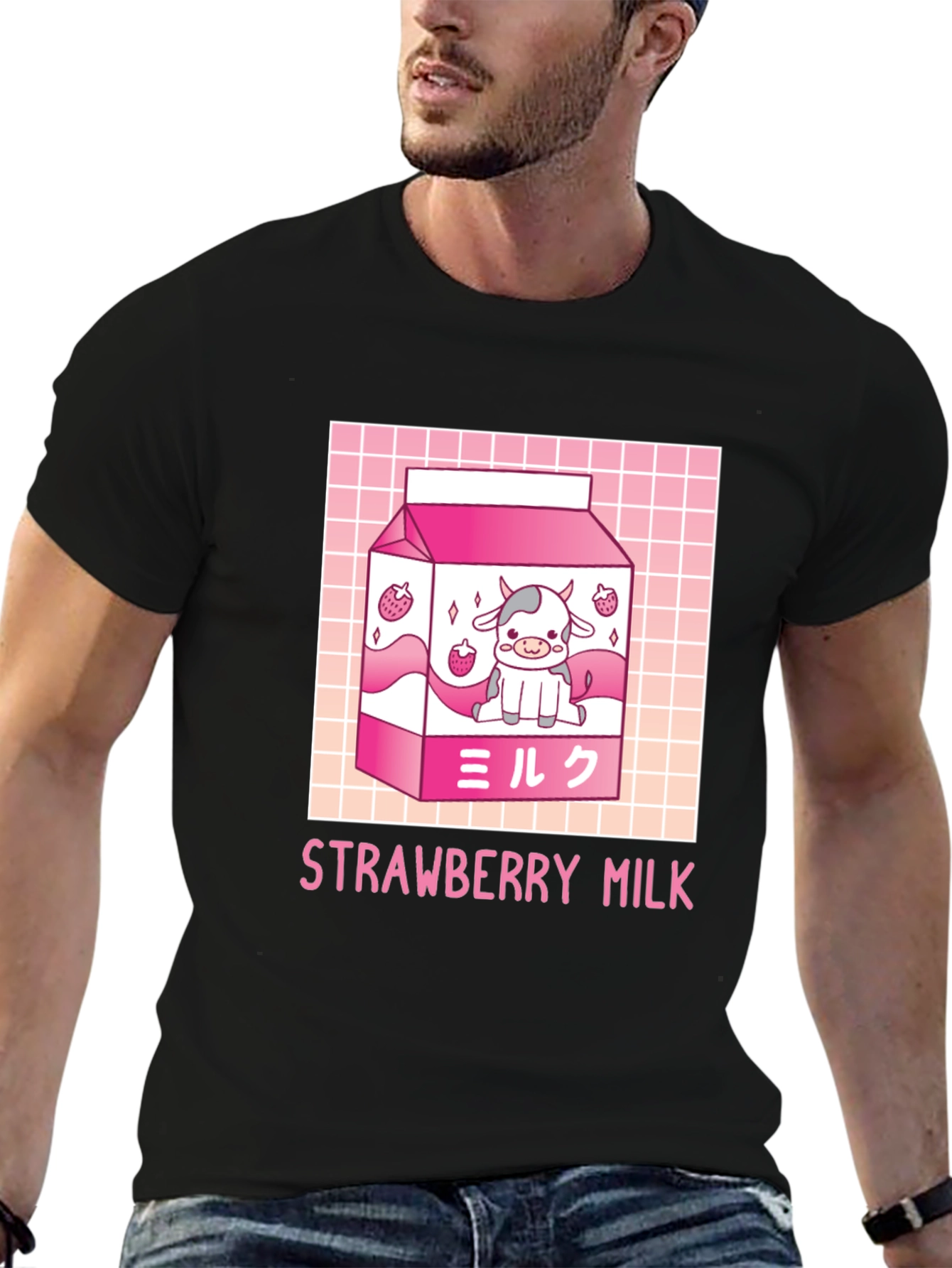 Kawaii Strawberry Milk Cow Graphic Tee
