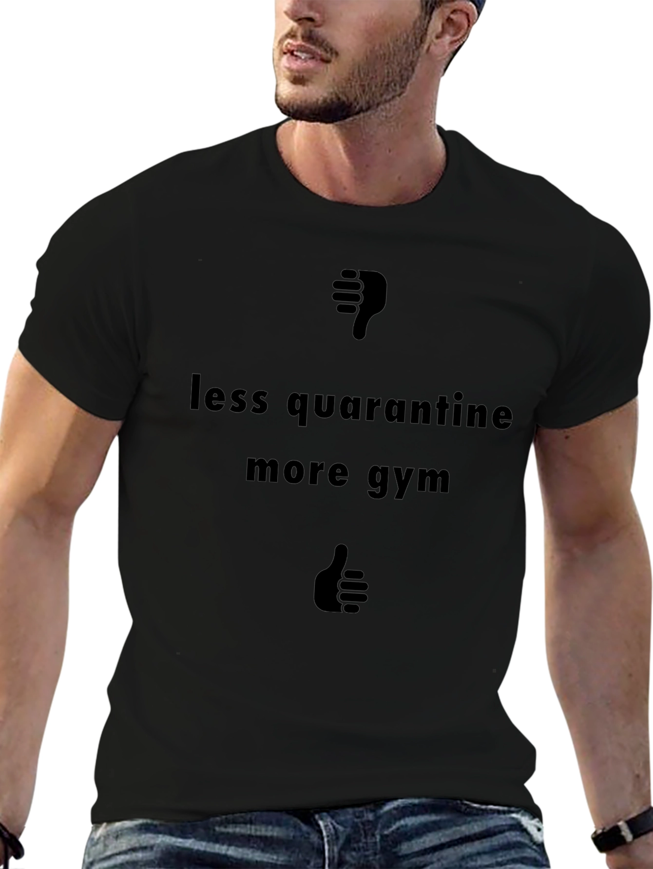Less Quarantine More Gym Black Graphic Tee