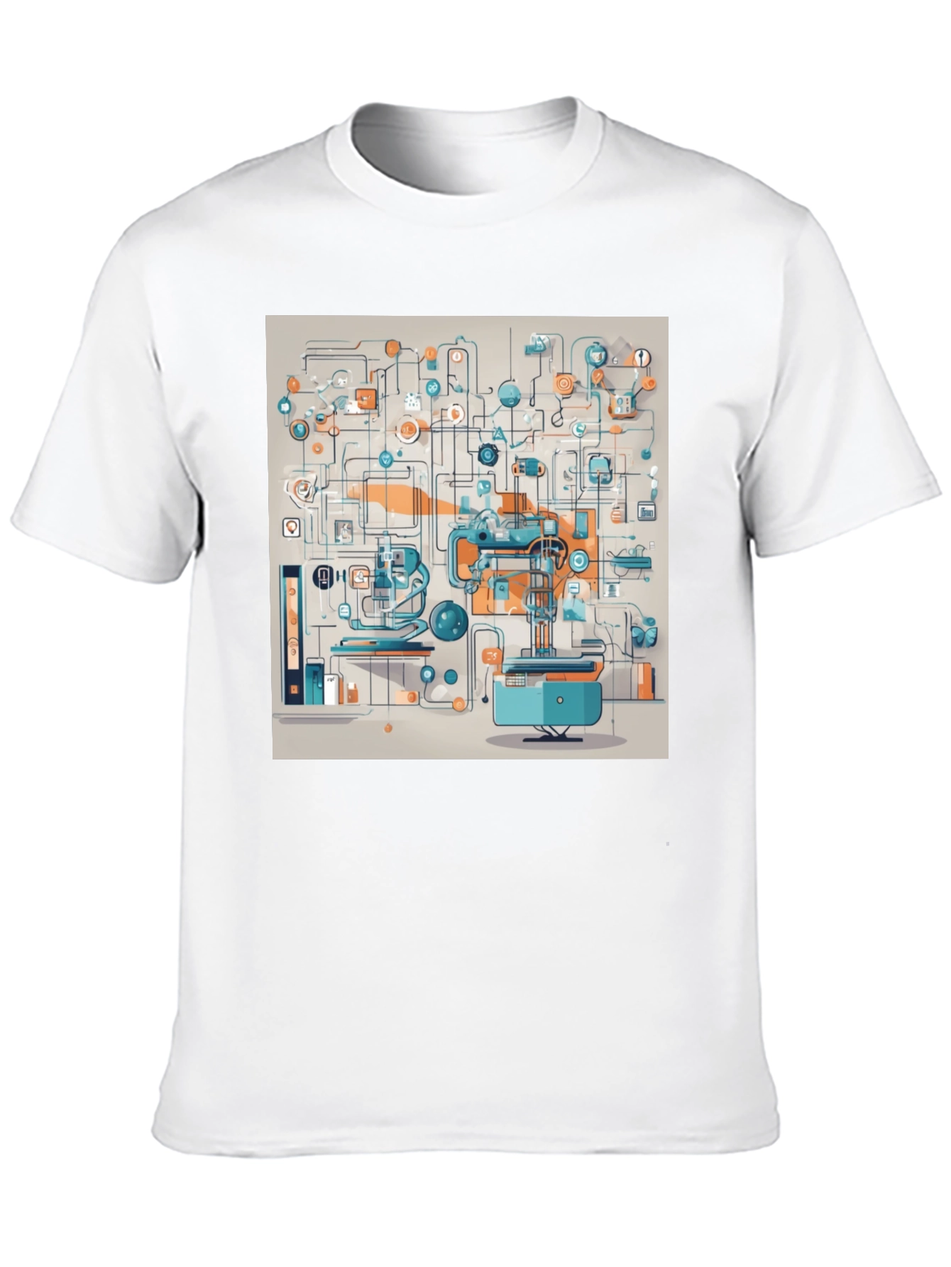 Abstract Machine Print Black T-Shirt