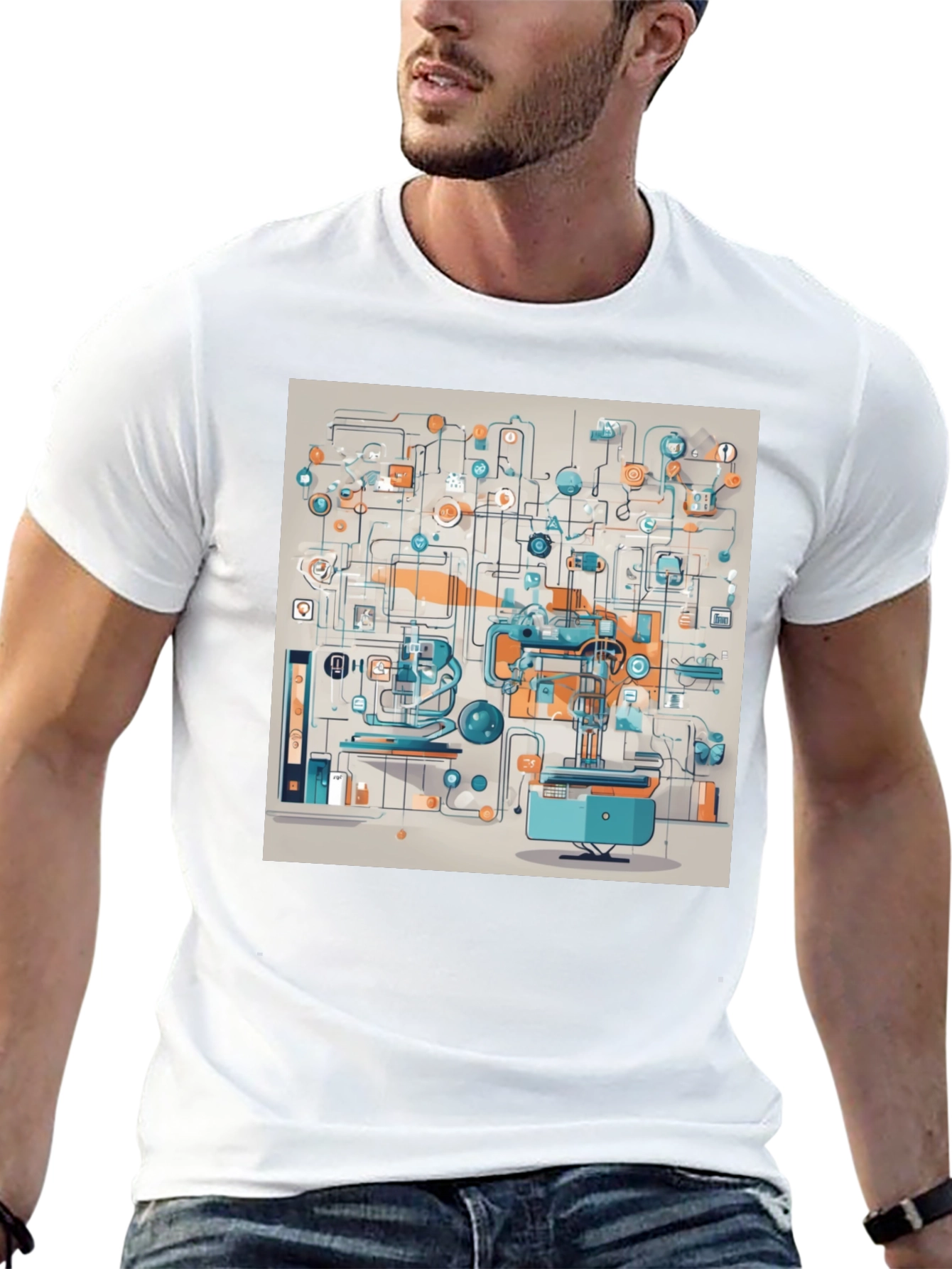 Abstract Machine Print Black T-Shirt