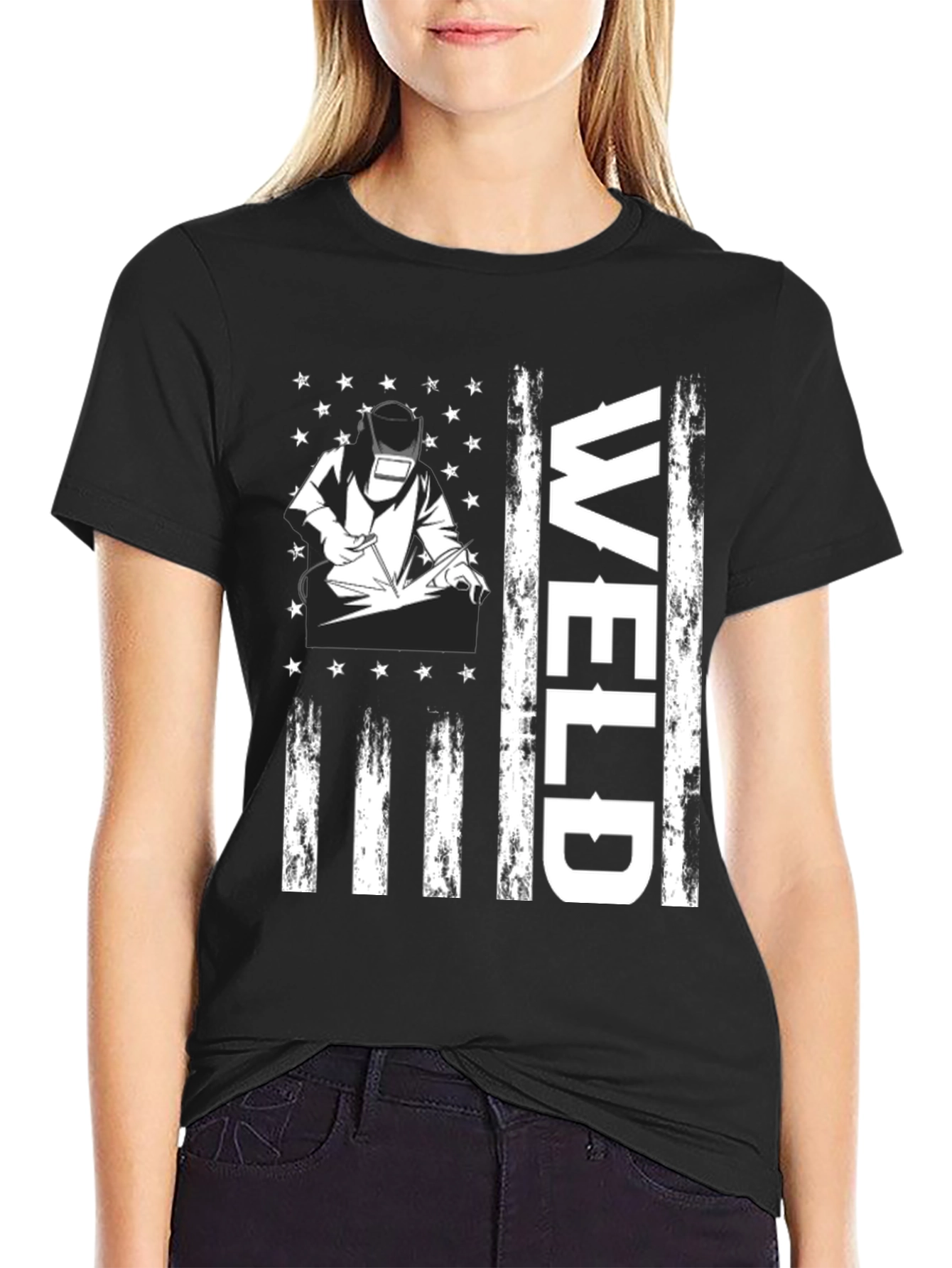 Welder American Flag Graphic Tee - Black Cotton T-Shirt