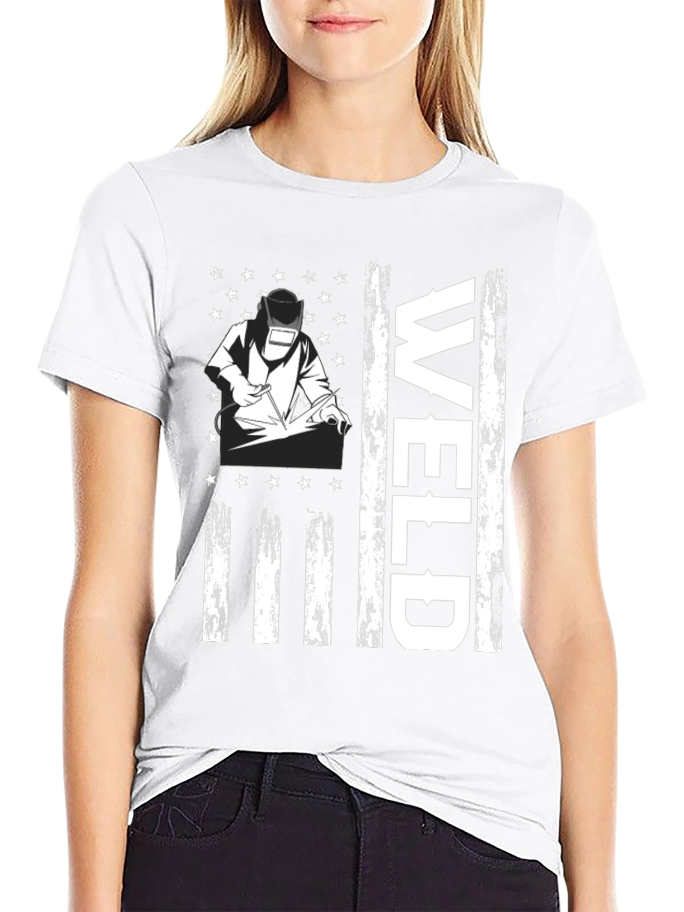 Welder American Flag Graphic Tee - Black Cotton T-Shirt