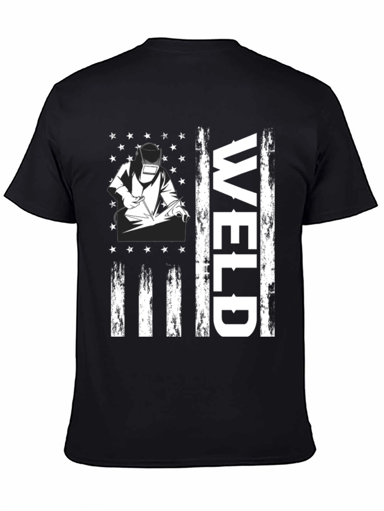Welder American Flag Graphic Tee - Black Cotton T-Shirt